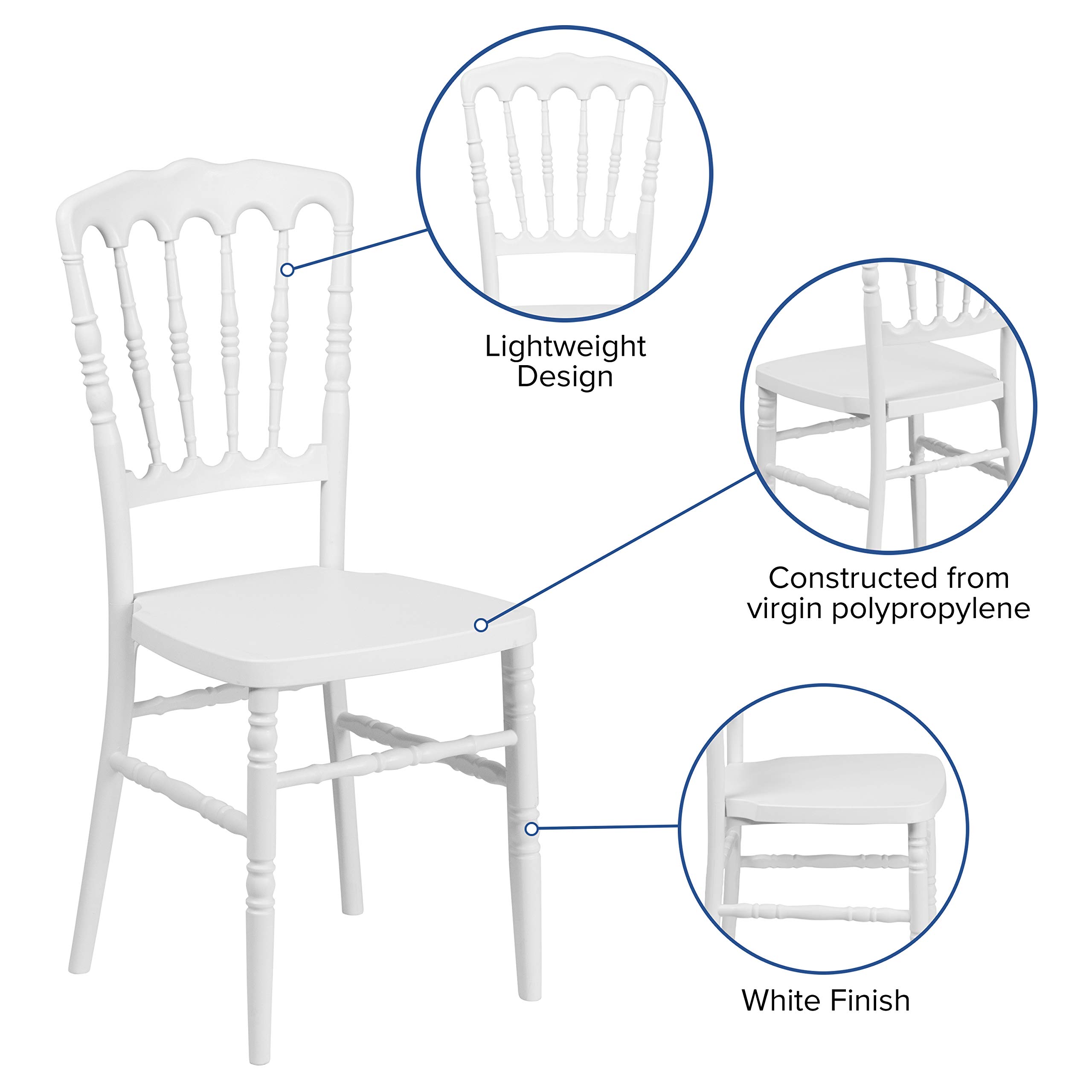 Flash Furniture HERCULES Series White Resin Stacking Napoleon Chair - Heavy Duty Indoor/Outdoor Stackable Chairs for Patio, Restaurant, Banquet & Event Seating