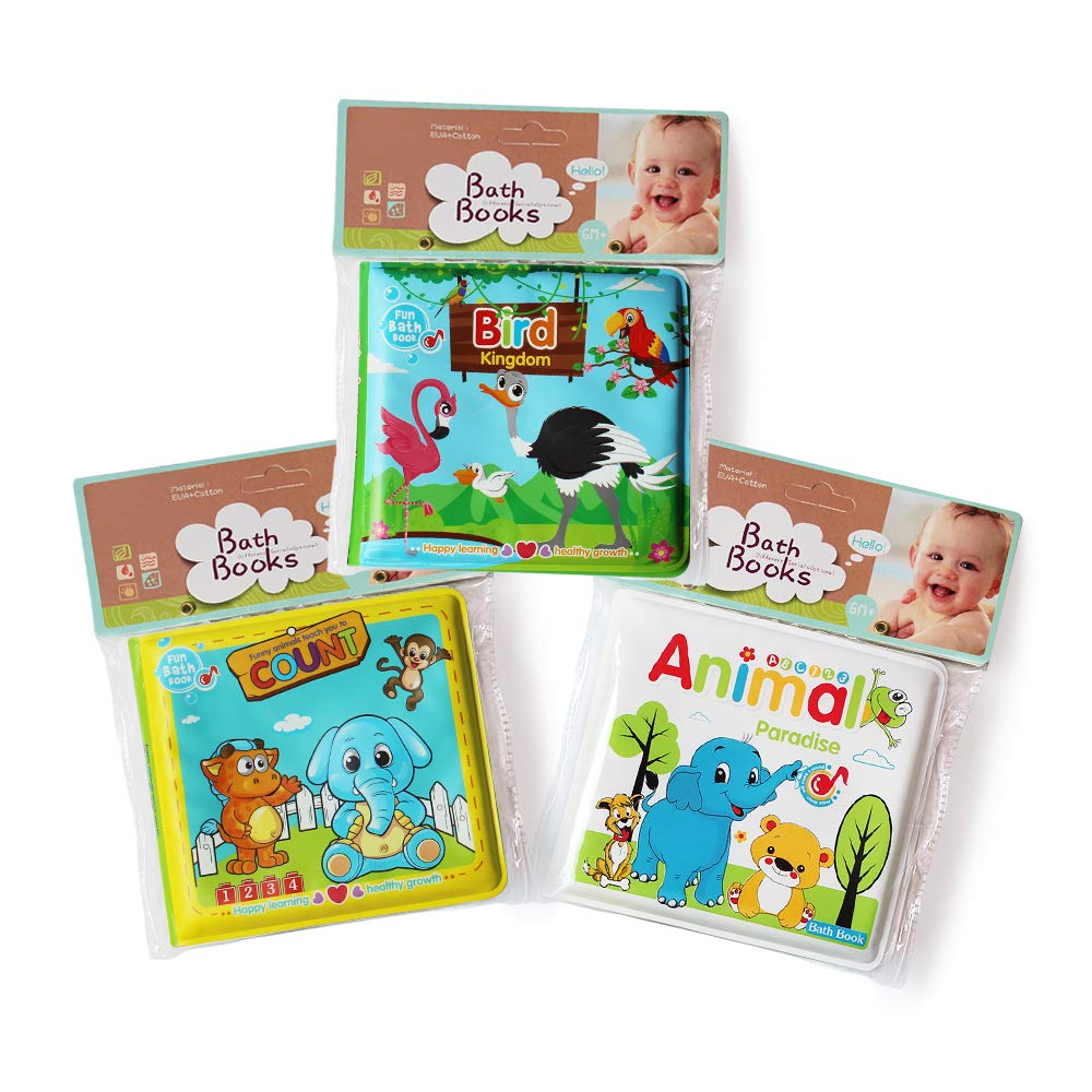 JUNSEE Baby Bath Books - 3PCS Waterproof Floating Educational Bath Toys for Toddlers, Animal Counting Bird Books for Bathtime Fun | Perfect for Learning & Play During Bath Time