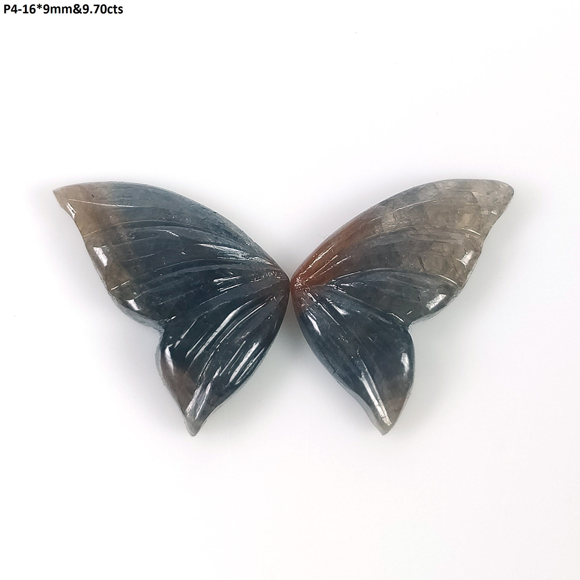 Natural Untreated Bi-Color Sapphire Hand-Carved Butterfly Pair - Multi Sapphire Gemstone Carving Jewelry (With Video) | Perfect for Gift Giving, Collecting & Spiritual Healing