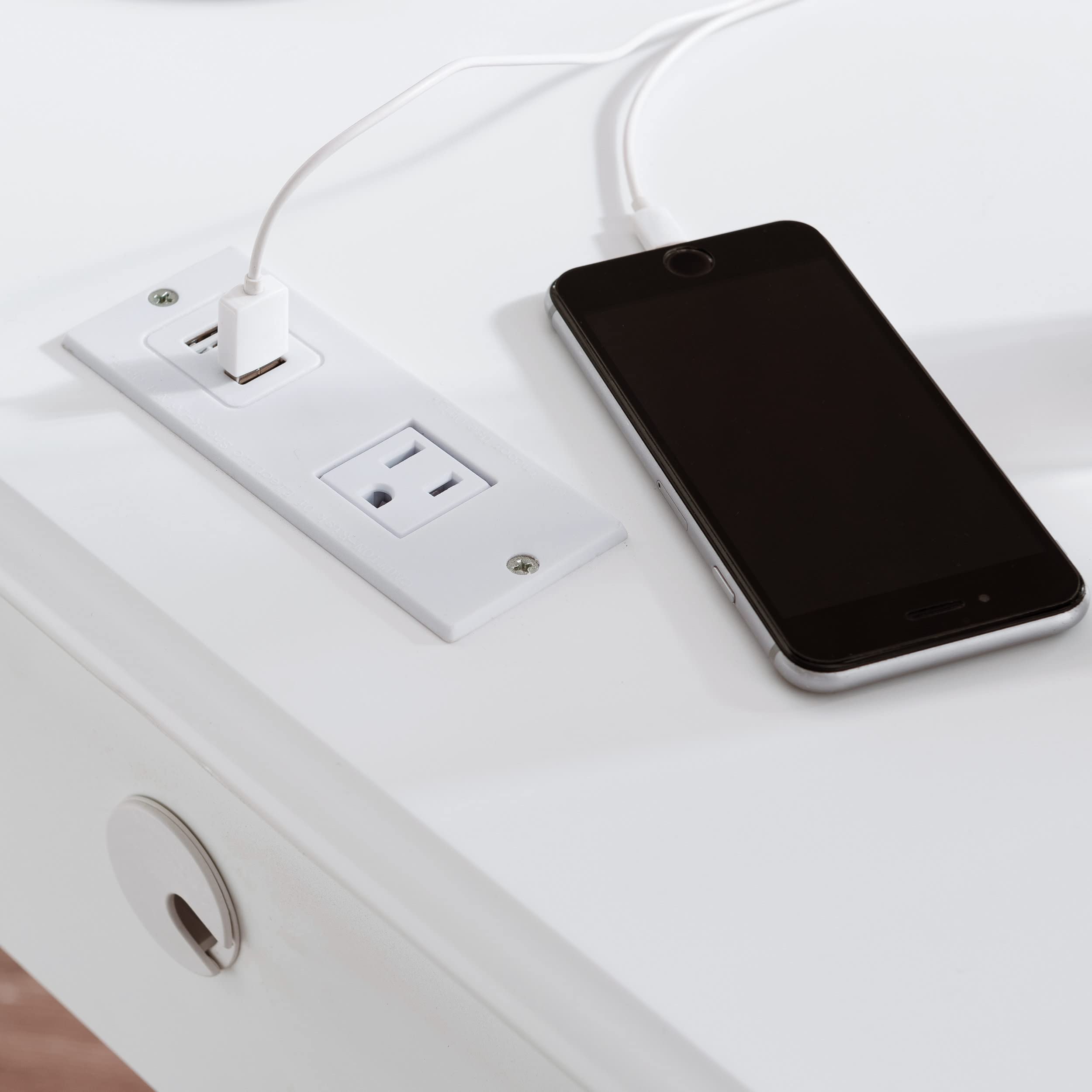 Coastal Style USB-C Fast Charging Side Table - Solid Wood Nightstand in Orchid White for Bedroom, Living Room & Small Spaces | Leick Home 20022-WT | Perfect for Charging Devices by Bed or Sofa