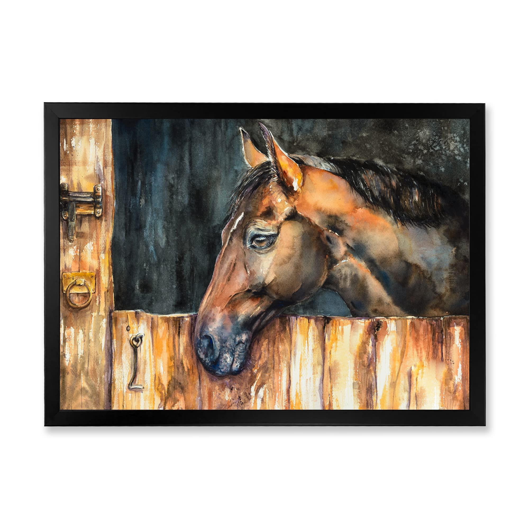 DesignQ Horse Head Stable Farmhouse Framed Wall Art - Rustic Home Decor for Living Room, Bedroom & Office
