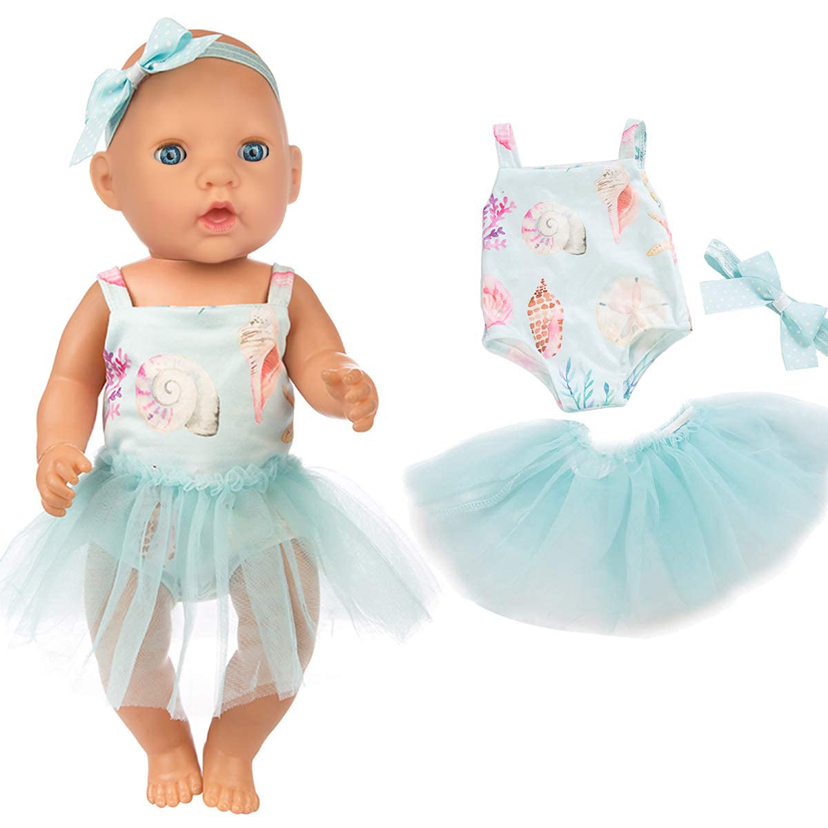 14-16 Inch Baby Doll Clothes Set with Headbands - for 43cm Newborn & 18