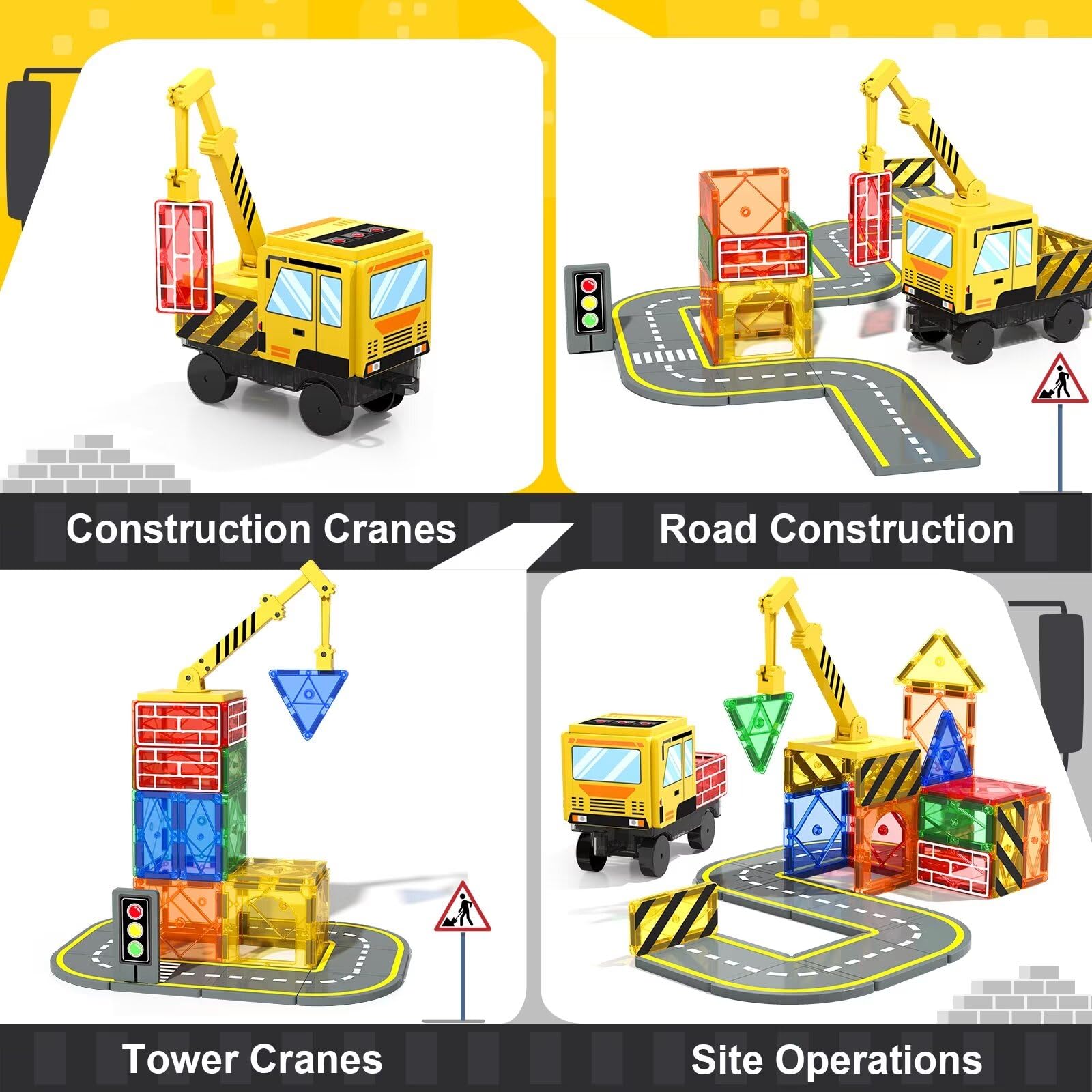 Magnetic Building Blocks STEM Toys for Kids Ages 3-8 - 120pcs Construction Set with Crane, Trucks & Road Pieces - Educational Sensory Learning Toys for Boys & Girls - Perfect for Birthday, Christmas Gifts & Classroom STEM Activities