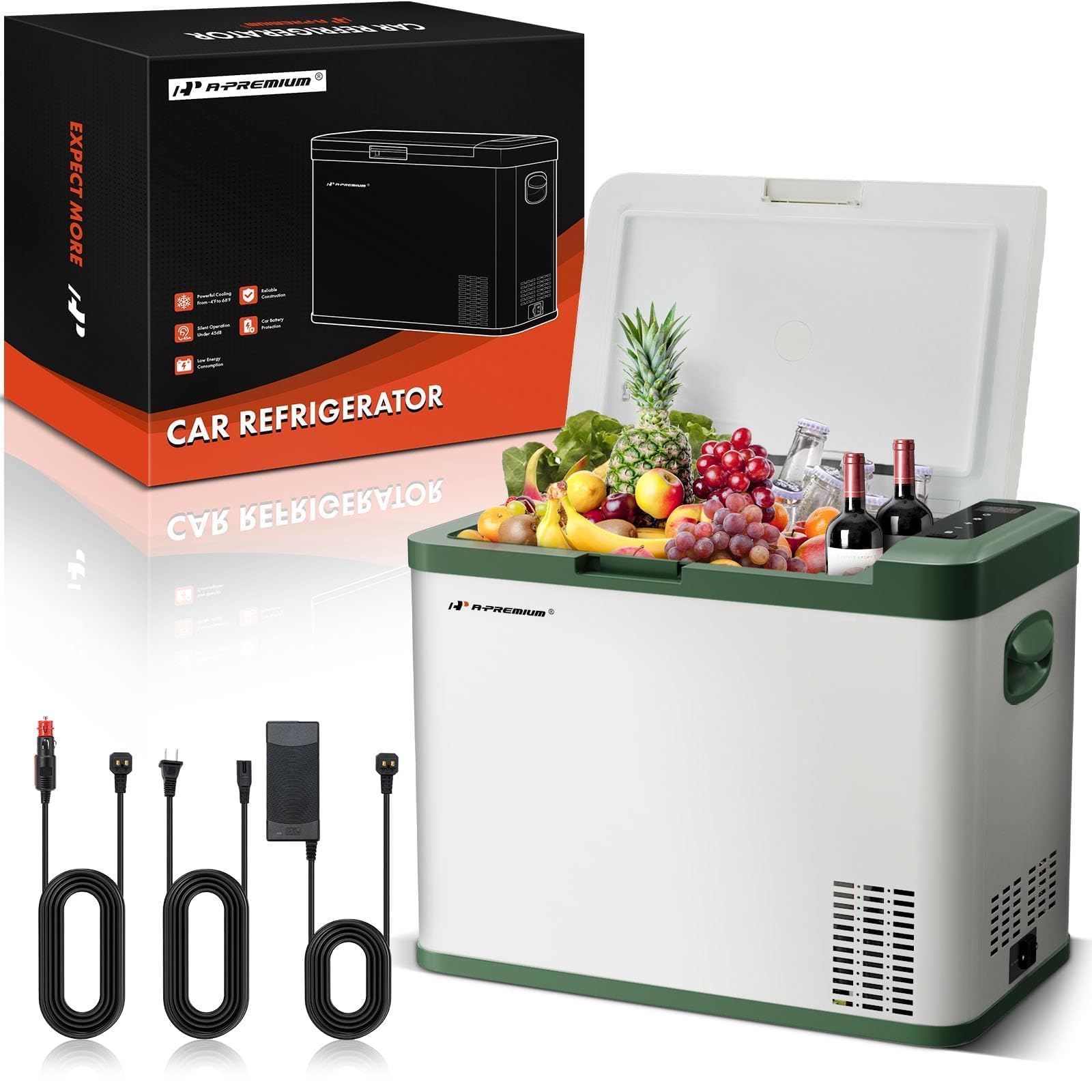 Premium 37QT/34.9L Portable Car Refrigerator Freezer Cooler -4°F~68°F, 12V/24V DC & 110V/240V AC Fast Cooling for Truck, RV, Camping, Road Trips, Home Party & Outdoor Adventures - Perfect for Picnics, Beach Days & Tailgating