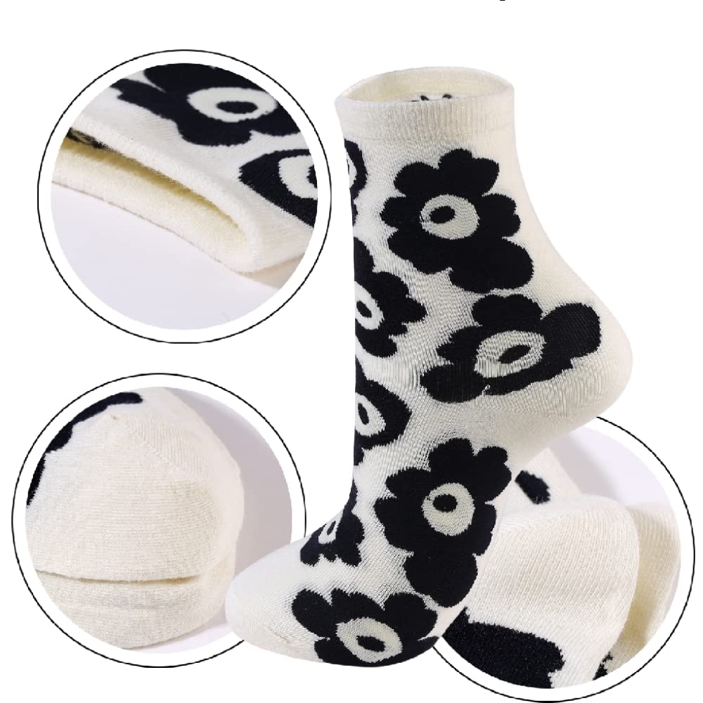 Women's Black and White Cow Print Crew Socks - Soft Cotton Novelty Embroidery Socks for Women & Girls - Fun Casual Socks for Everyday Wear - Perfect Gift for Animal Lovers (Office, Home, Gym, Travel)