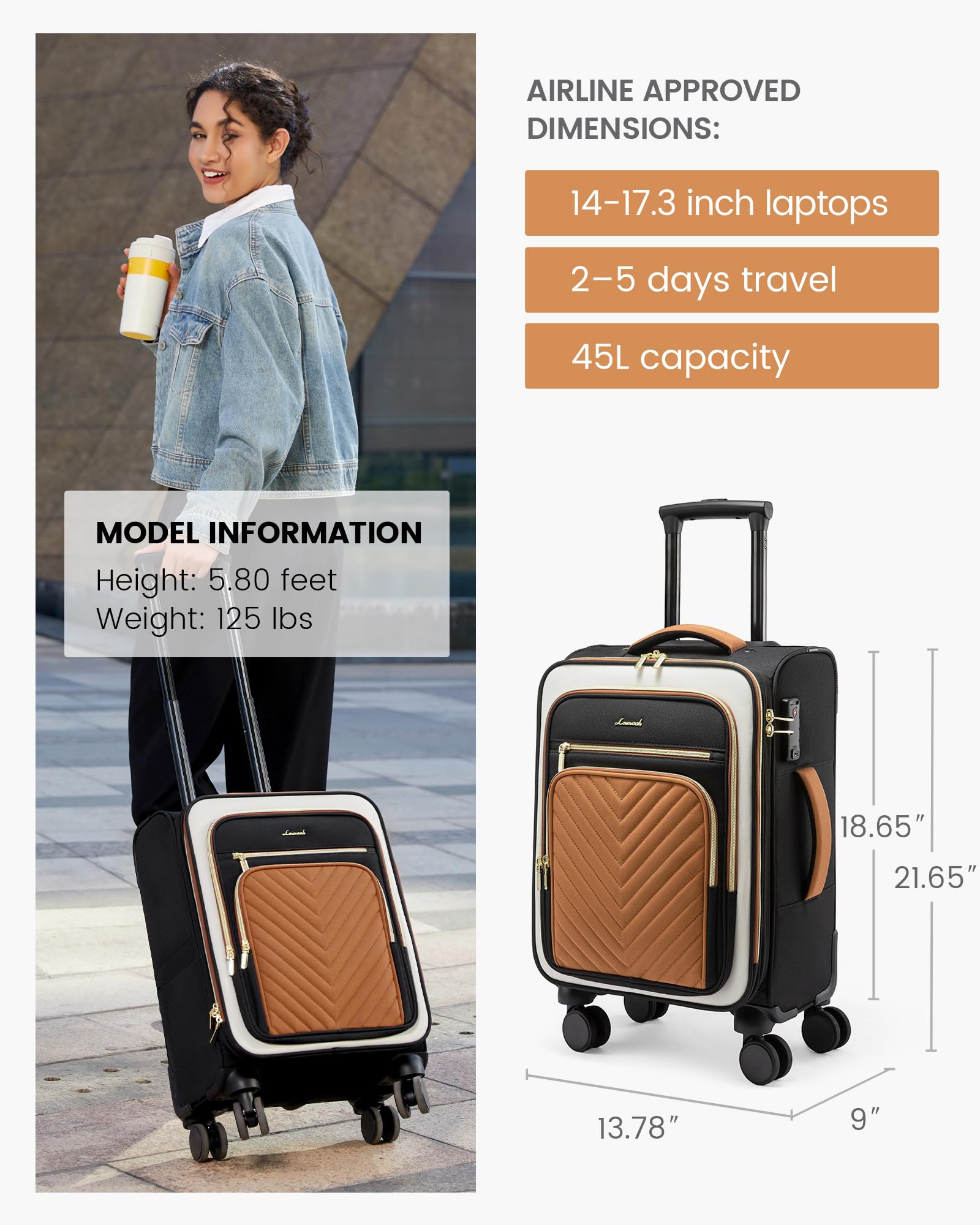 LOVEVOOK 20 Inch Carry On Luggage 22x14x9 Airline Approved Softside Rolling Suitcase with Wheels & TSA Lock - Lightweight Travel Luggage for Women & Men - Perfect for Business Trips, Weekend Getaways & Air Travel