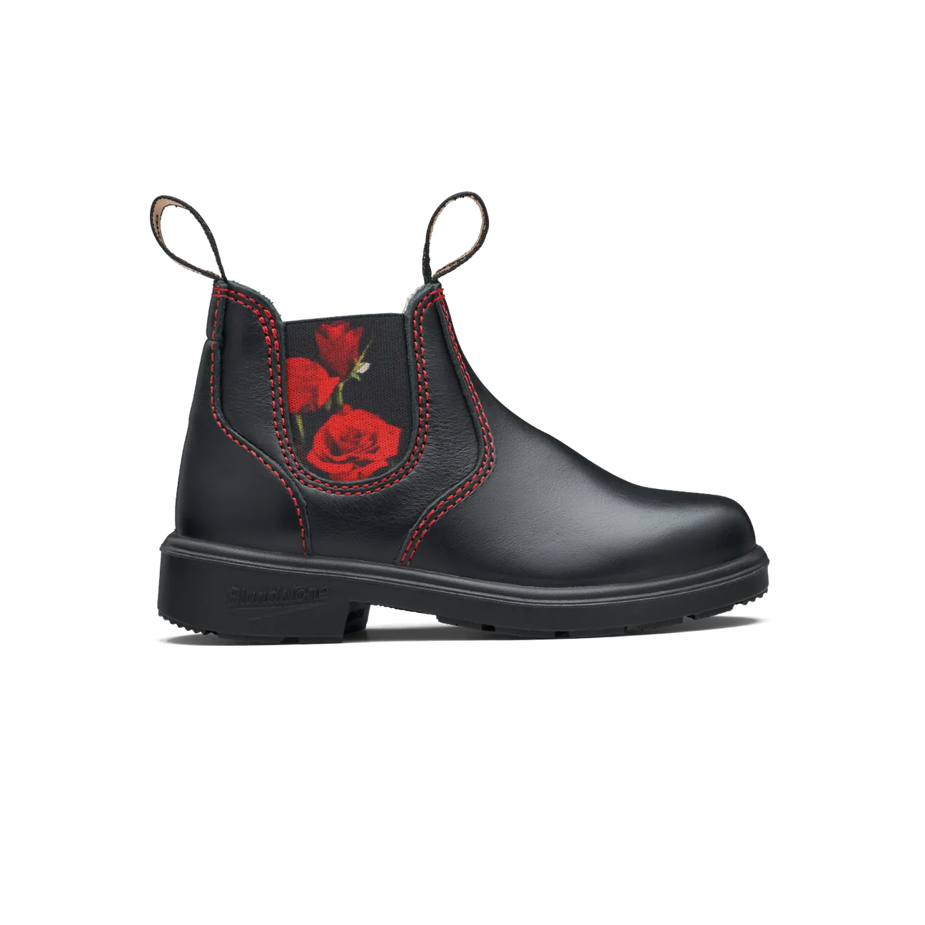 Blundstone Black Kids' Boots with Red Rose Elastic Side - Comfortable & Durable for School, Play & Outdoor Adventures