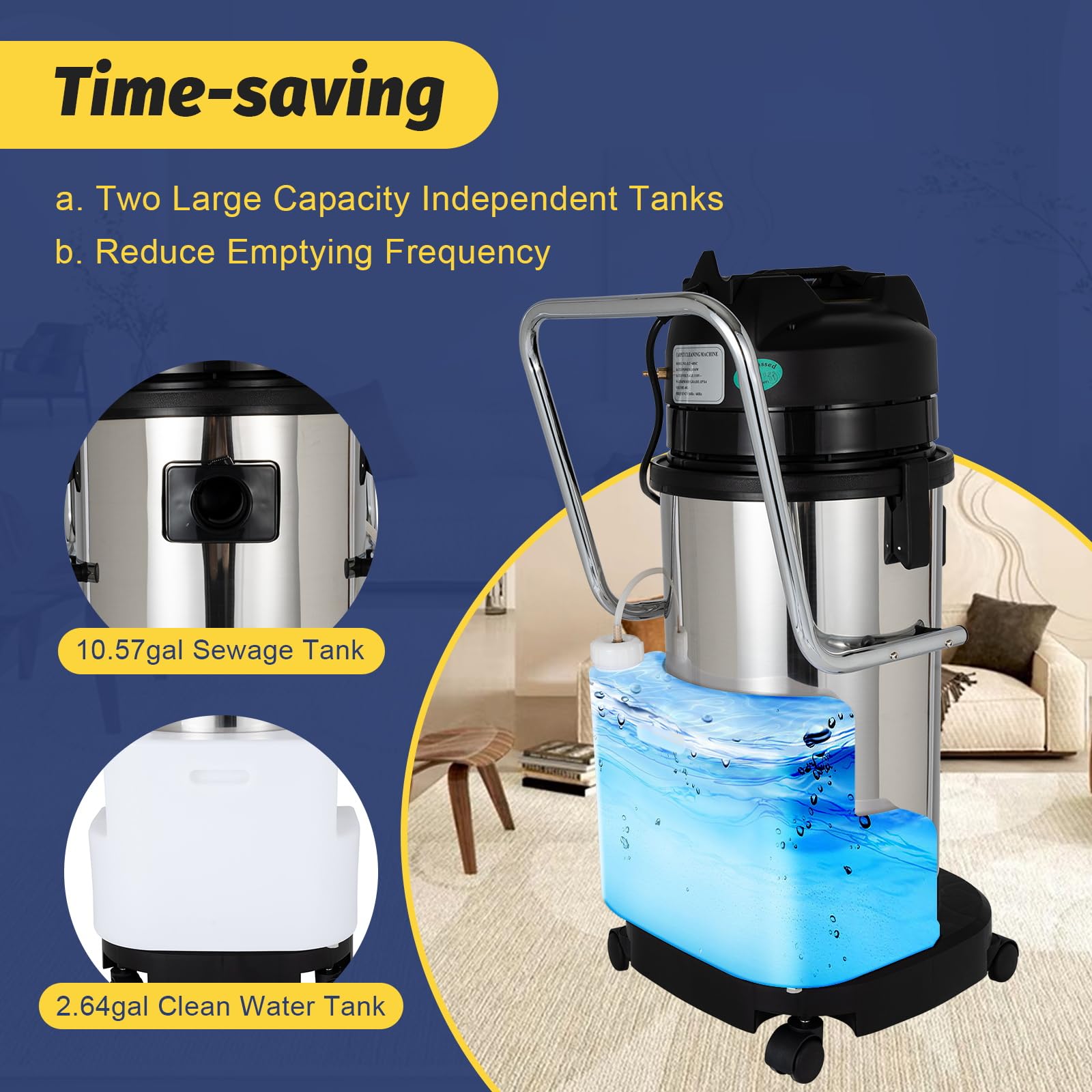 40L Commercial Carpet Cleaner Machine - 1034W Heavy Duty Wet Dry Vacuum for Sofa, Curtain, Fabric & Dust - 3-in-1 Portable Carpet Shampooer with Sprayer, Floor Brush & Extractor - Ideal for Home, Office & Commercial Cleaning