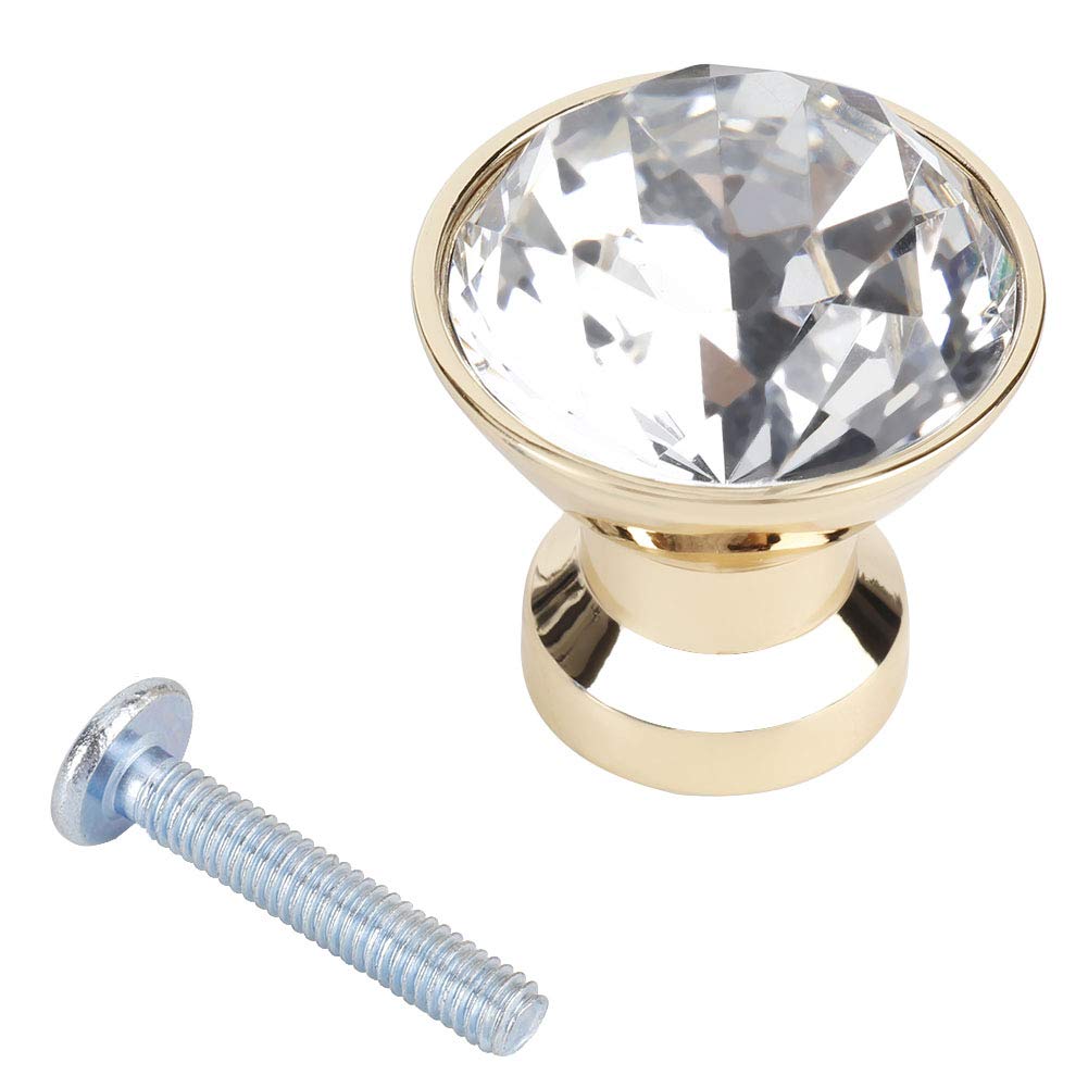 Mumisuto 30mm Crystal Glass Cabinet Knobs - 4Pcs Gold Dresser Drawer Pull Handles for Kitchen, Bathroom & Furniture (Single Hole Installation)