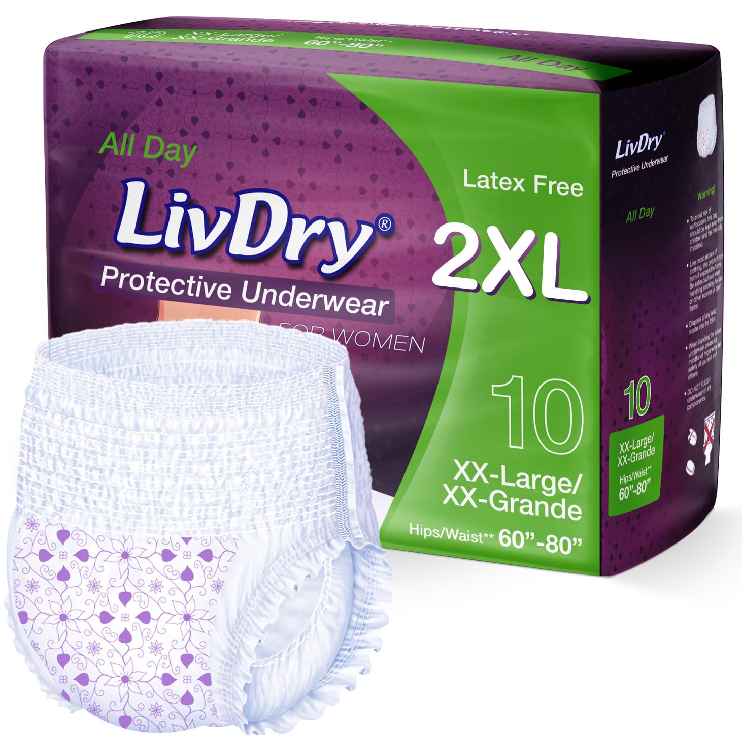 Livdry XXL Adult Diapers for Women - Maximum Absorbency Overnight Protection - Plus Size Incontinence Underwear (10 Count) - Ideal for Heavy Flow, Nighttime Use & Long-Lasting Comfort