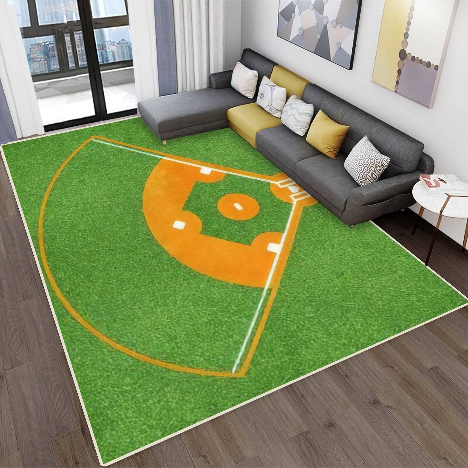 Non-Slip Modern Abstract Area Rug 63x94 Inches - Stain Resistant Carpet for Living Room & Bedroom, Baseball Field Design - Perfect for Home Decor, Office Spaces and High Traffic Areas