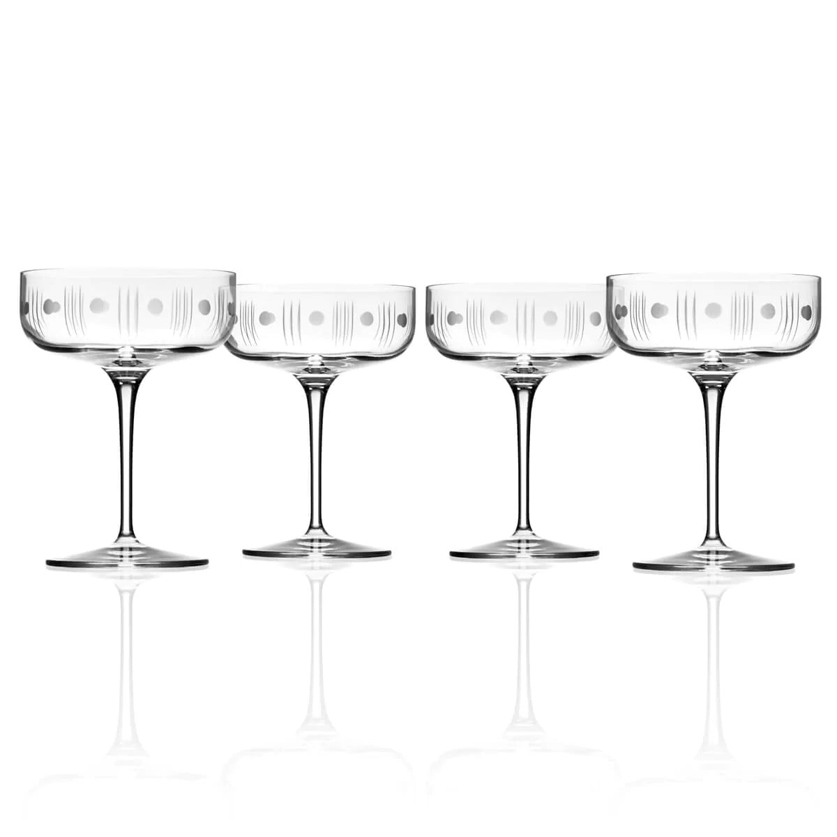 Vintage Mid Century Modern Coupe Glass Set - 6 Piece Cocktail Glasses for Whiskey, Wine & Champagne - Elegant Barware for Home Entertaining & Dinner Parties
