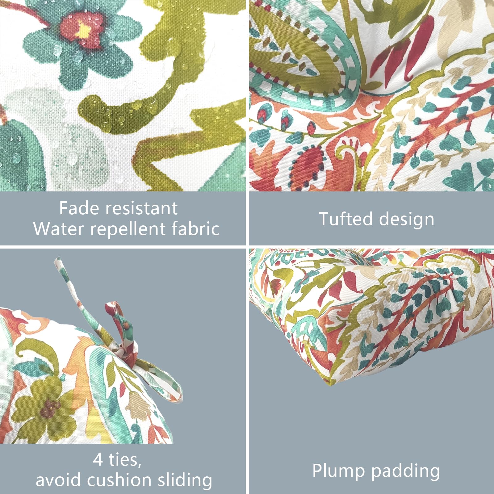 LVTXIII 2 Pack High Back Chair Cushions for Outdoor & Indoor Use - Deep Seat Patio Cushion Set with High Rebound Foam - 44”x22”x4” Paisley Design - Perfect for Rocking Chairs, Porch Swings & Garden Furniture