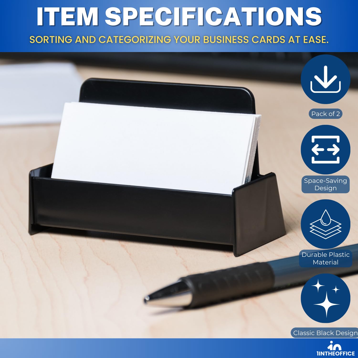 Black Plastic Business Card Holder 2-Pack for Office Desk Display
