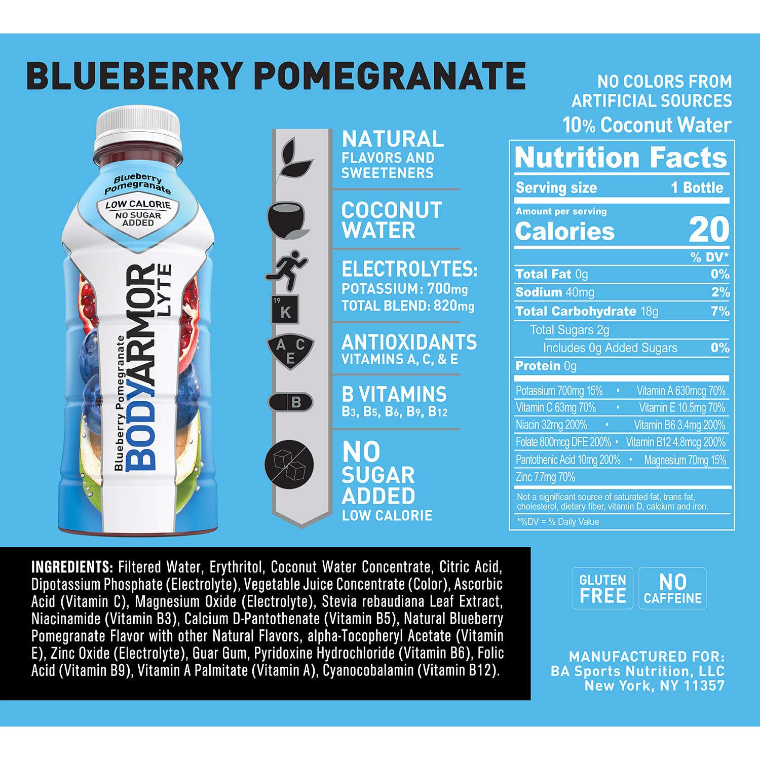 BODYARMOR Lyte Sports Drink Variety Pack - 20 Bottles (16 oz Each, 4 Flavors) | Hydration for Athletes, Gym, Workouts & Outdoor Activities
