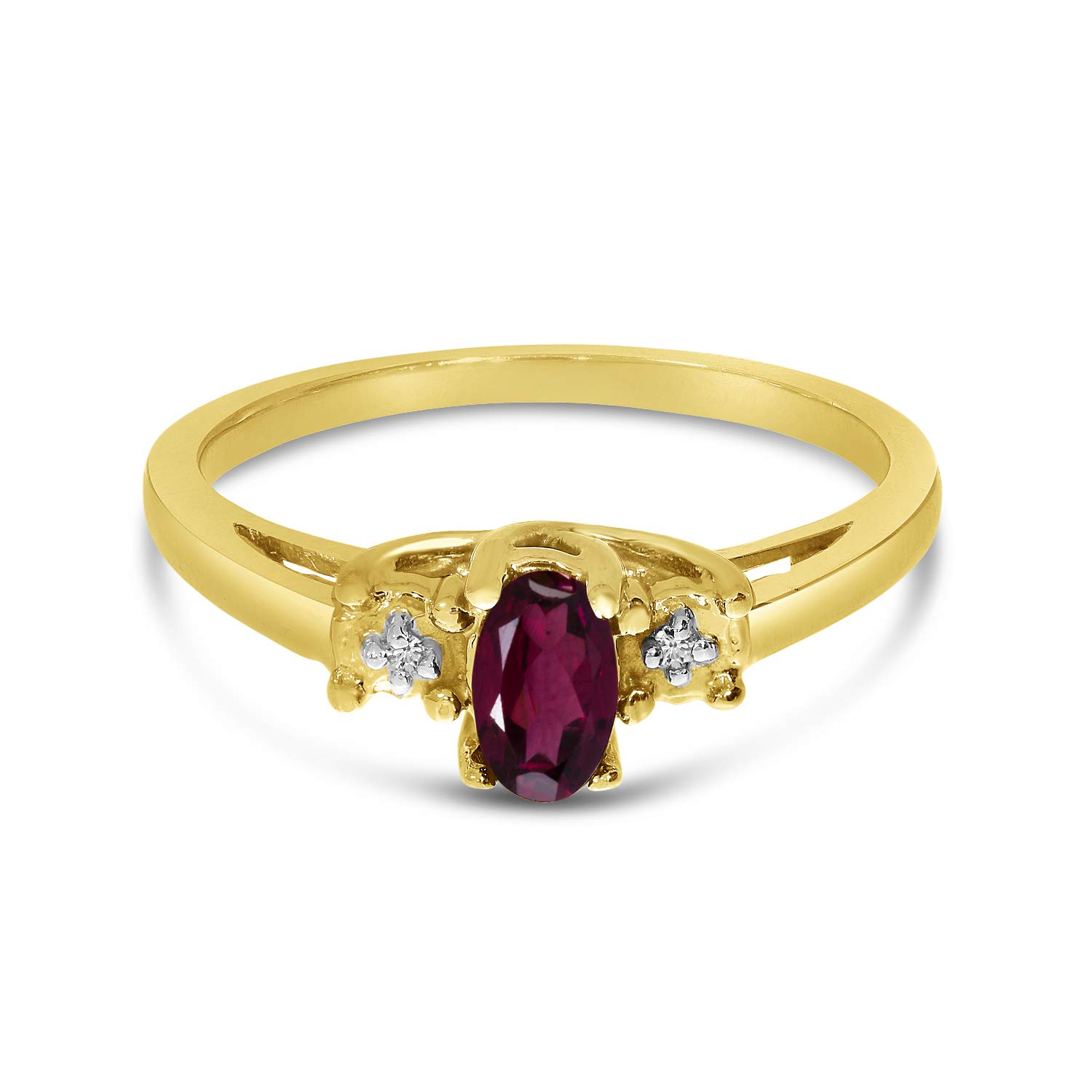 10K Yellow Gold Genuine Birthstone Solitaire Oval Engagement Ring with Diamond Accents - Perfect for Weddings, Anniversaries & Special Occasions | Jewelry Gift for Her