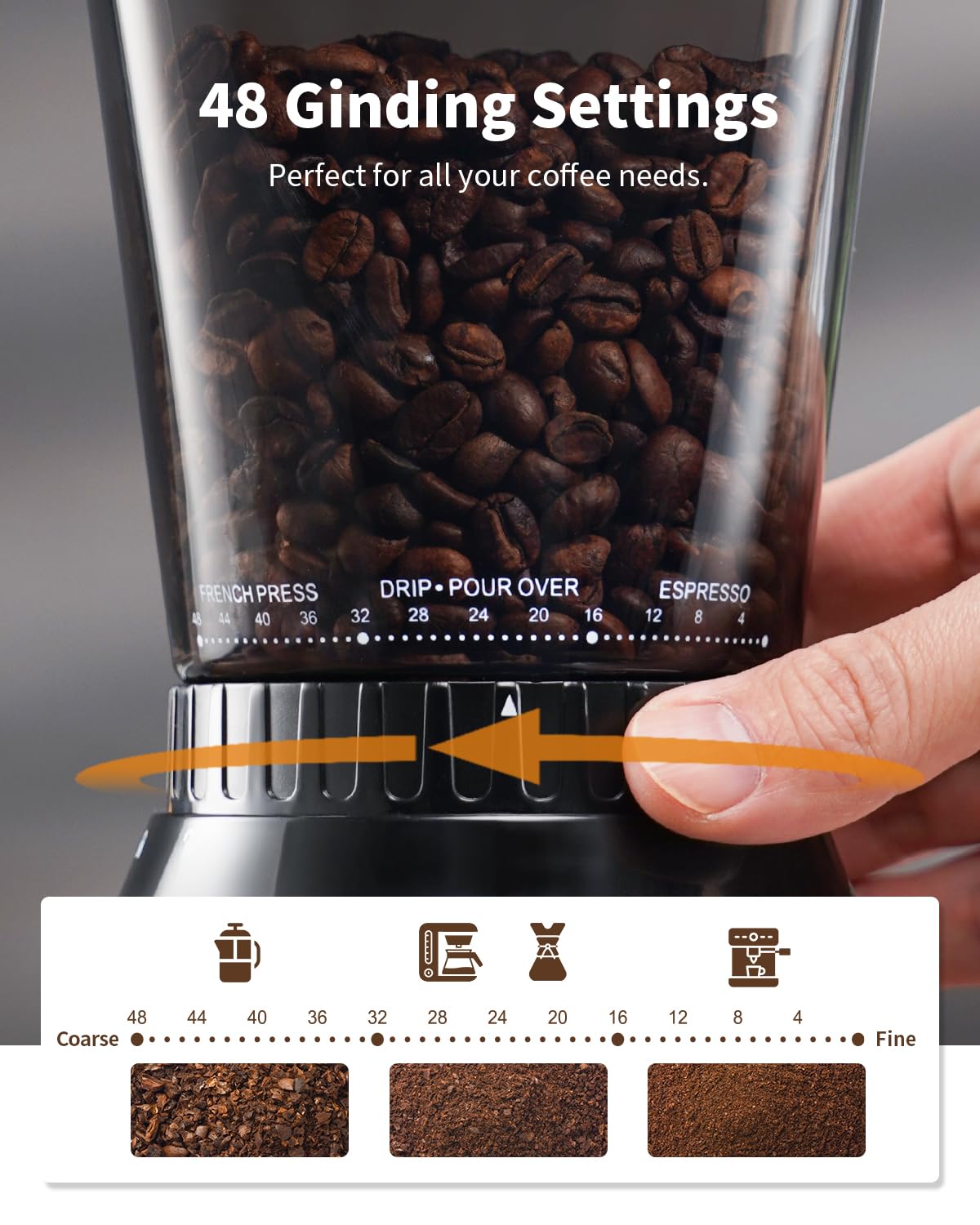 SHARDOR Professional Conical Burr Coffee Grinder - 48 Precise Grind Settings for Espresso, Drip Coffee & French Press | Upgraded Anti-Static Technology & Digital Timer | Perfect for Home Baristas & Coffee Enthusiasts | Ideal for Morning Brews, Office Use & Gift Giving (Black)