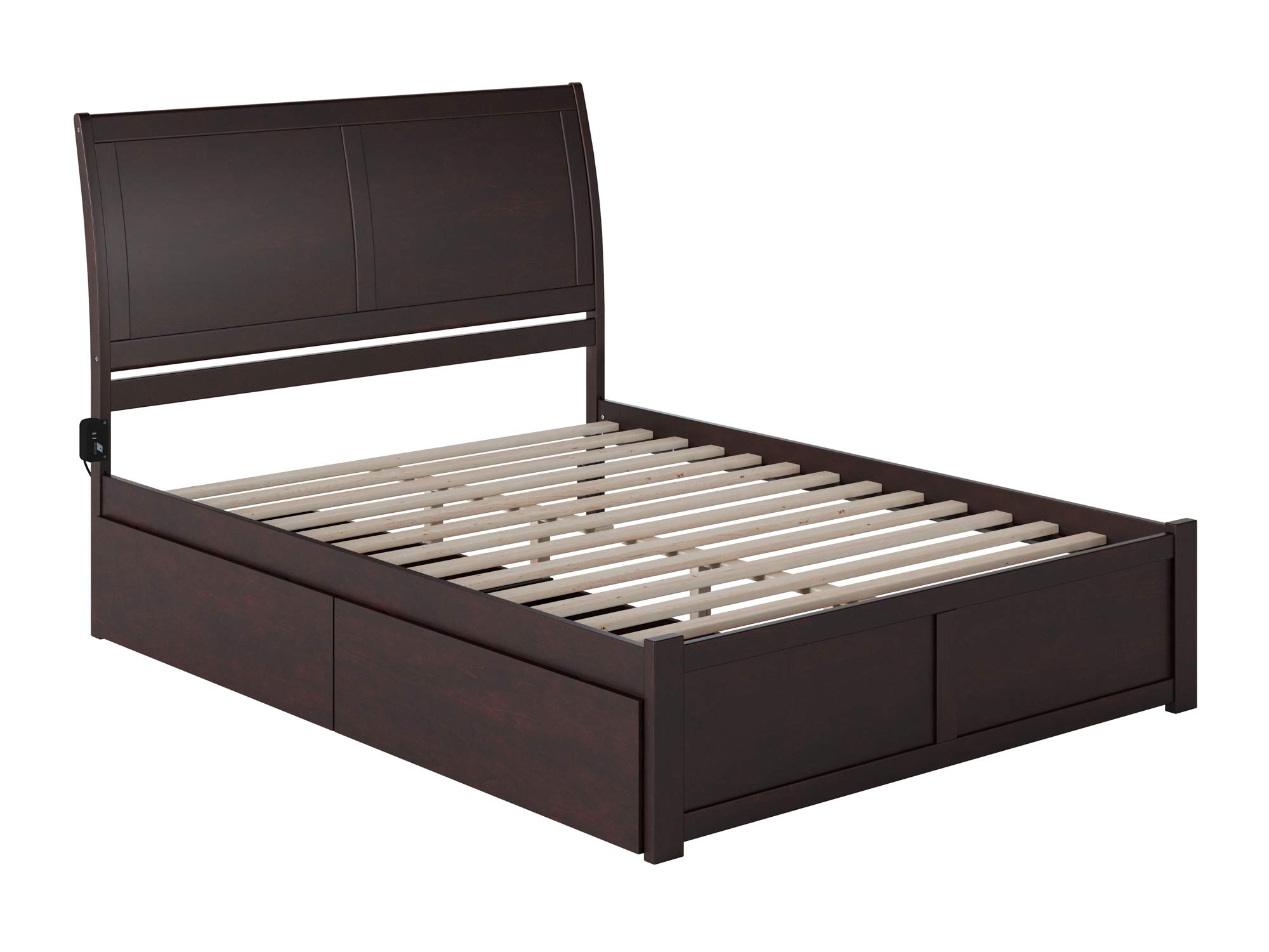 AFI Portland Queen Size Platform Bed with Footboard & Storage Drawers in Espresso - Modern Wooden Bed Frame with Underbed Storage for Small Spaces, Bedroom Furniture for Home & Apartment
