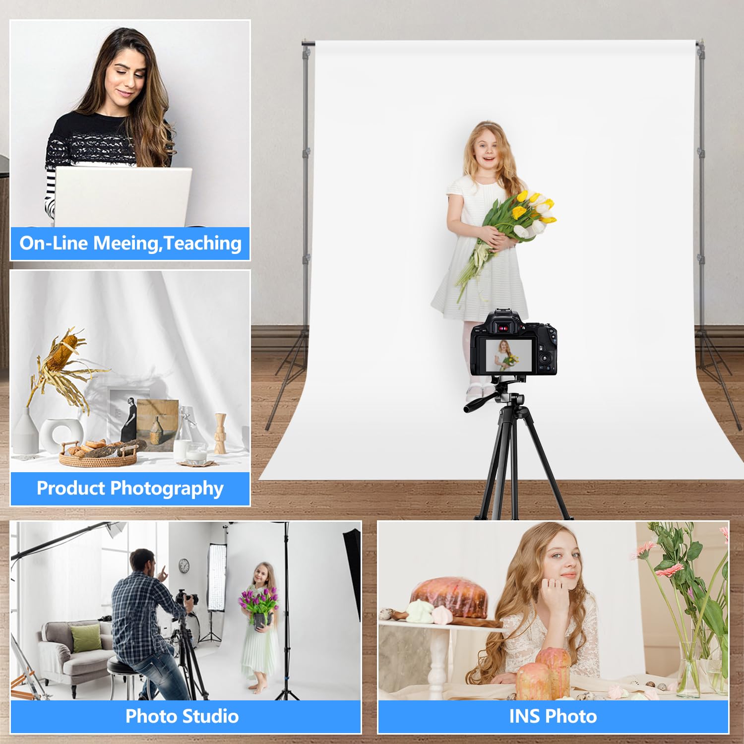 HEMMOTOP 5x6.5 ft White Seamless Photography Backdrop Curtain - Premium Photo Studio Background for Easter, Birthday Parties, Portraits & Projector Screen (Backdrop Only) - Perfect for Professional Photoshoots, Home Studios & Event Decorations