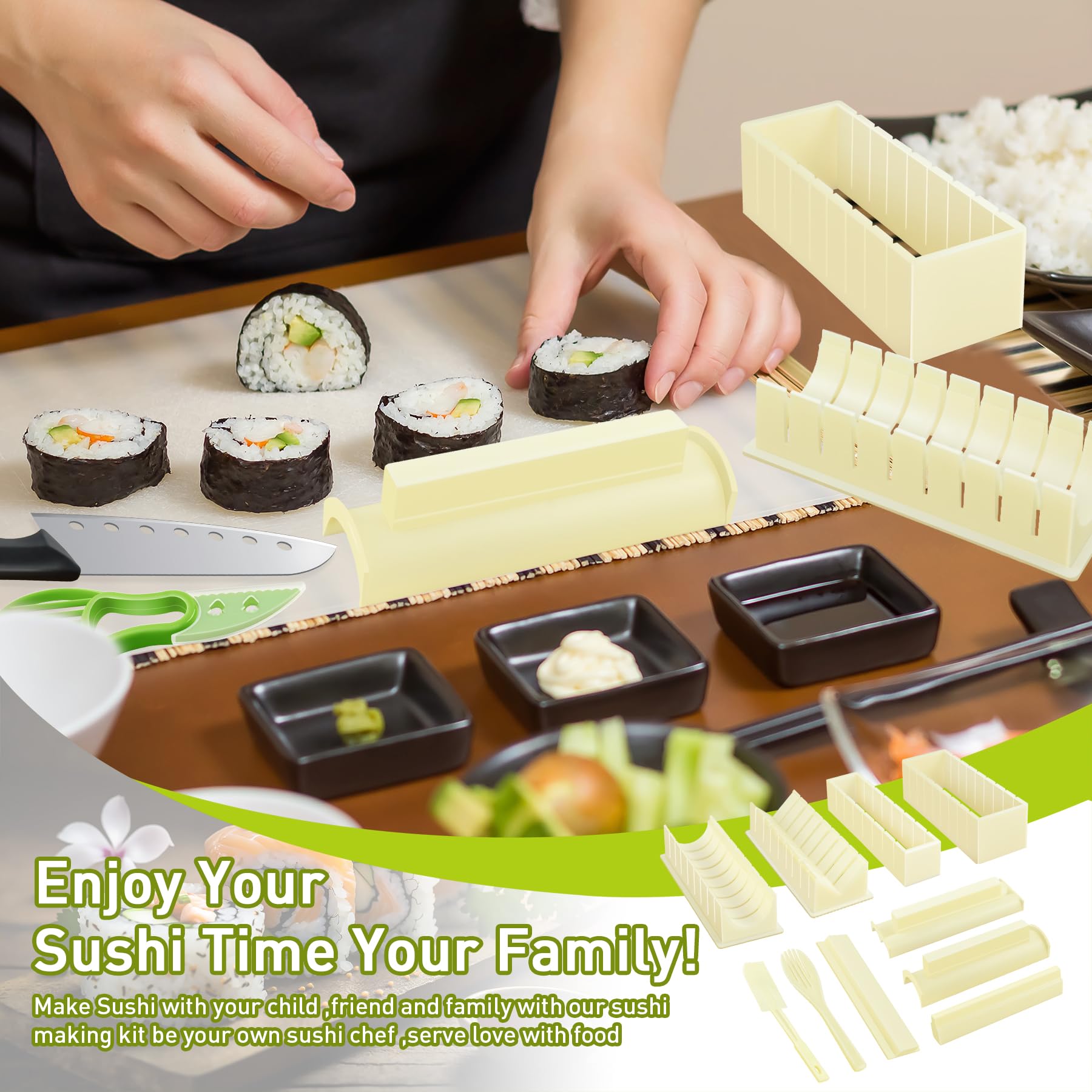 Premium 12-Piece Sushi Making Kit with Rice Mold & Roller - Complete DIY Sushi Maker Set for Beginners - Perfect for Home Cooking, Parties & Japanese Cuisine Lovers