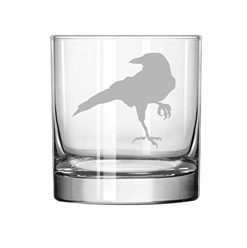 11 oz Rocks Whiskey Highball Glass Set - Crow Raven Blackbird Design - Perfect for Bourbon, Scotch, Cocktails & Home Bar Decor
