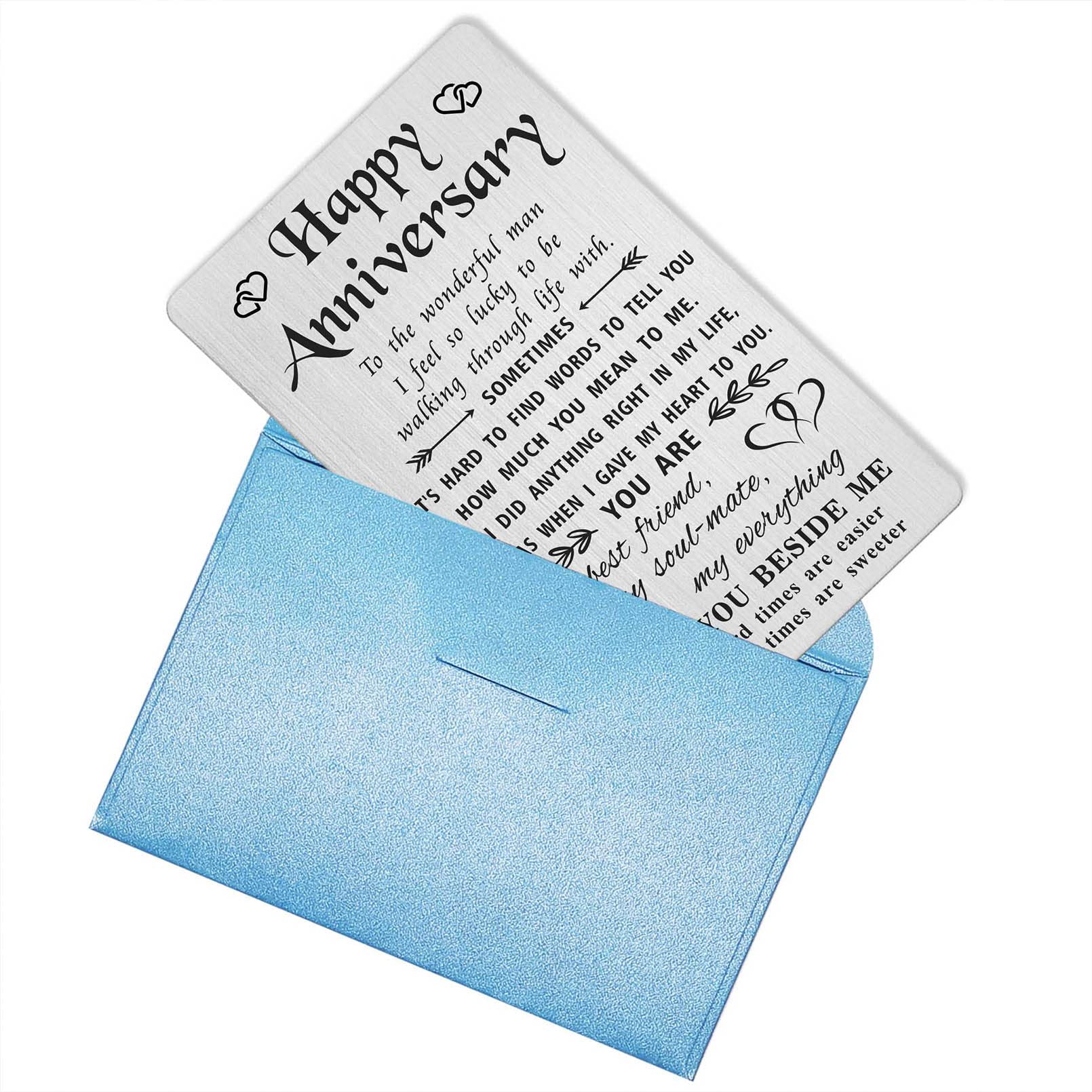 Romantic Anniversary Gifts for Husband - Engraved Metal Wallet Insert Card, Wedding Anniversary Greeting Card for Men | Thoughtful Present for Couples, Anniversaries & Special Occasions