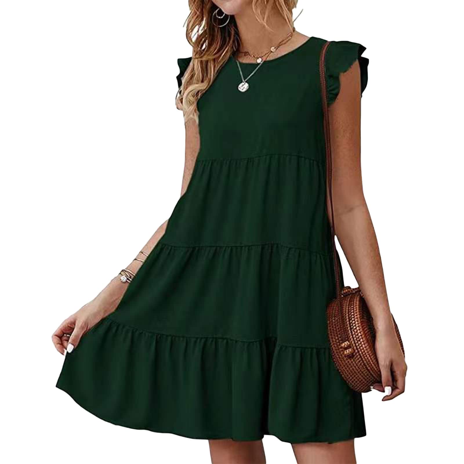 AMILIEe Women's Summer Dress - Solid Color Loose Fit Short Flowy Pleated Dress for Casual Wear, Beach Vacation & Party Outfits | White Sleeveless A-Line Dress