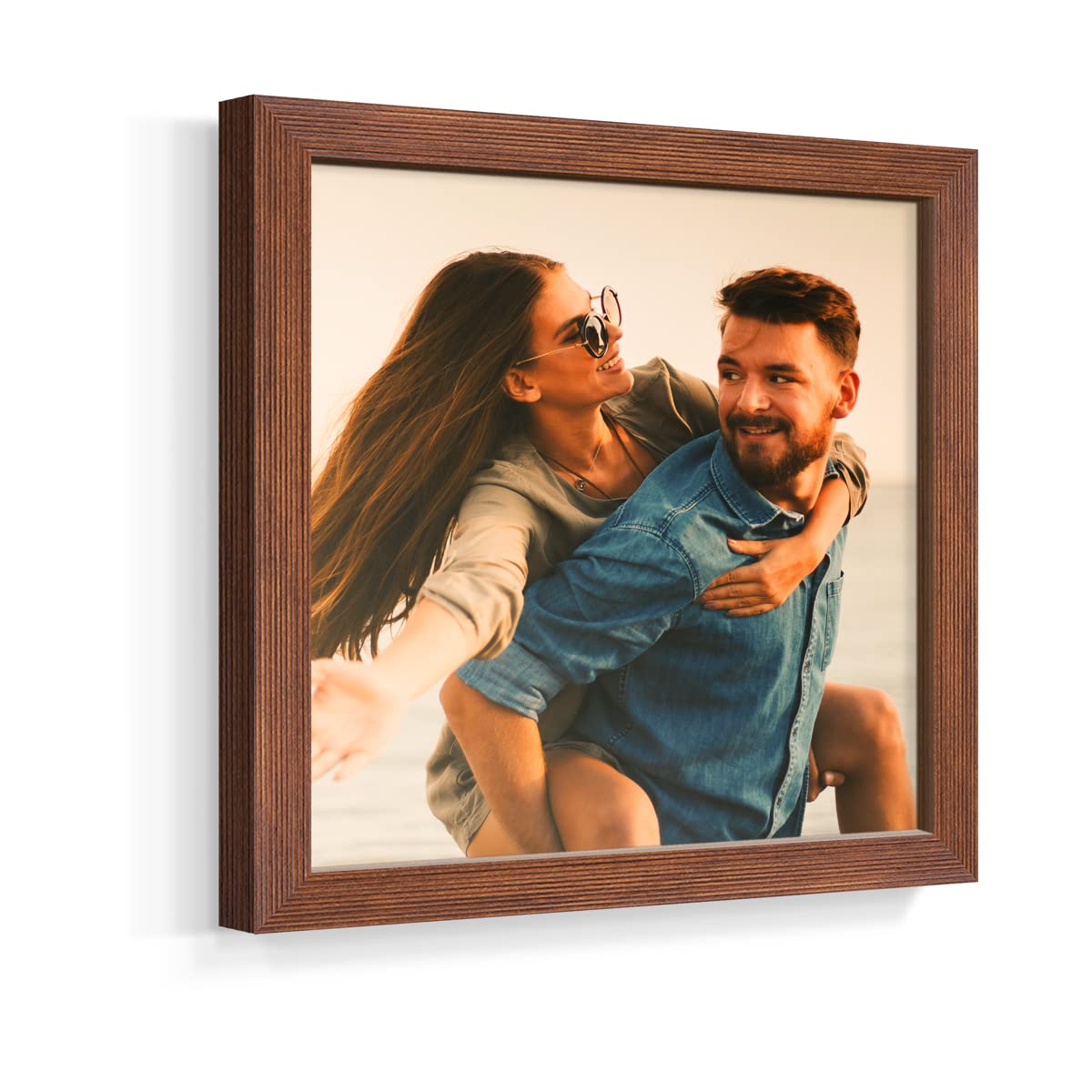 Set of 4 Custom 8x8 Photo Prints with Real Walnut Wood Frames - Peel & Stick Picture Frames for Personalized Wall Collage - Perfect for Home Decor, Gifts & Office Wall Art