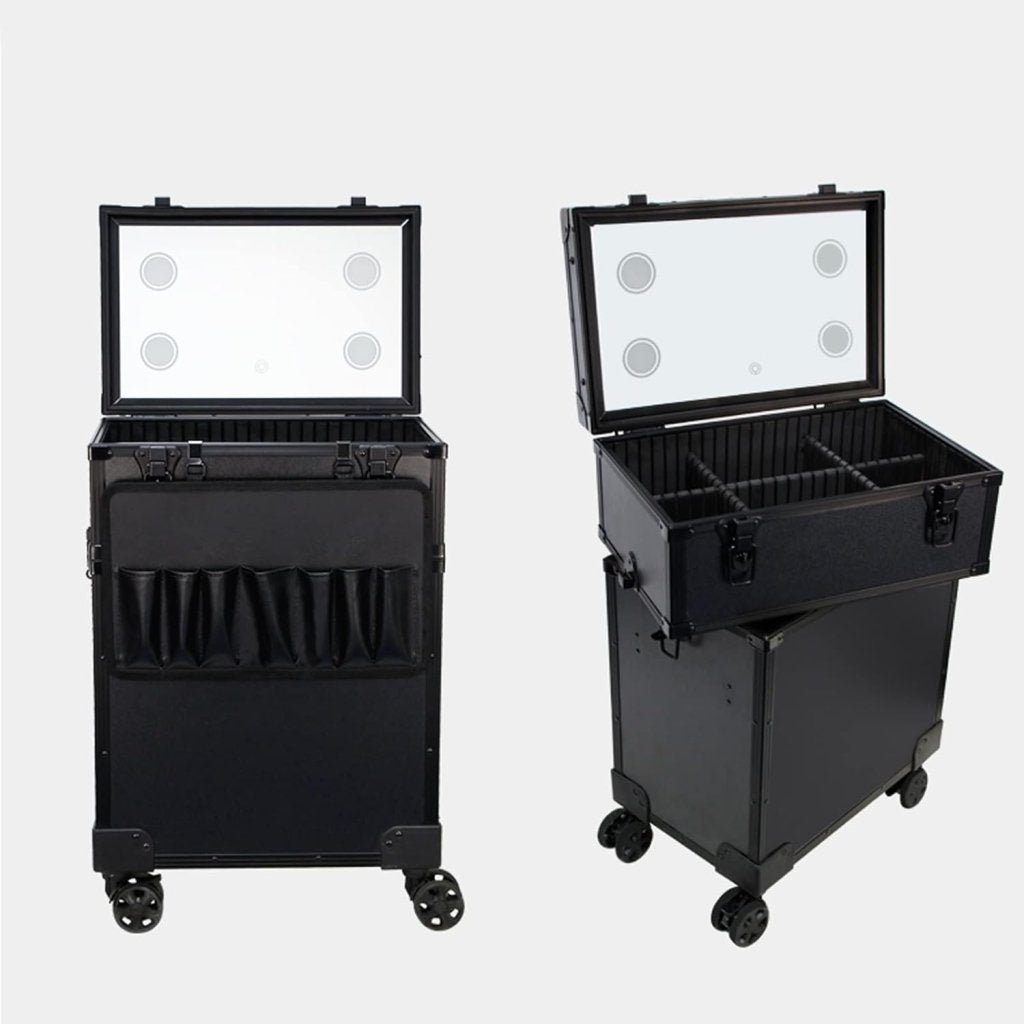 Professional LED Makeup Case - Aluminum Cosmetic Rolling Organizer for Travel & Salon Use - Perfect for Makeup Artists & Beauty Professionals