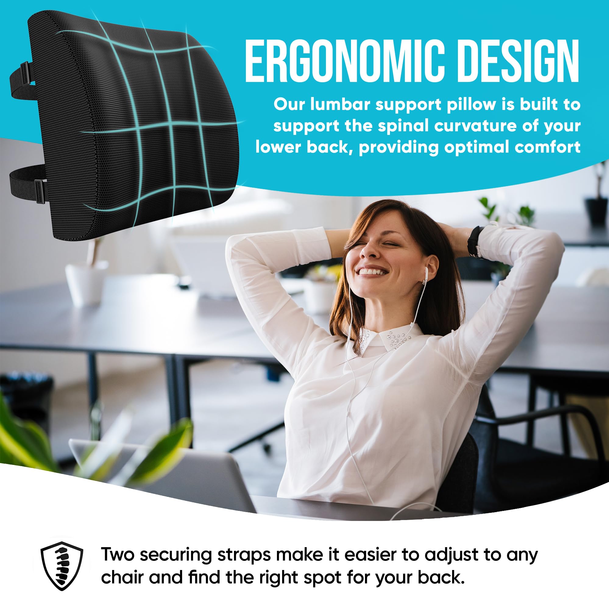 FORTEM Memory Foam Office Chair Cushion with Lumbar Support - Non-Slip Seat & Back Cushion for Office, Gaming & Car Seats - Ergonomic Comfort for Long Hours Sitting at Work, Home or Driving