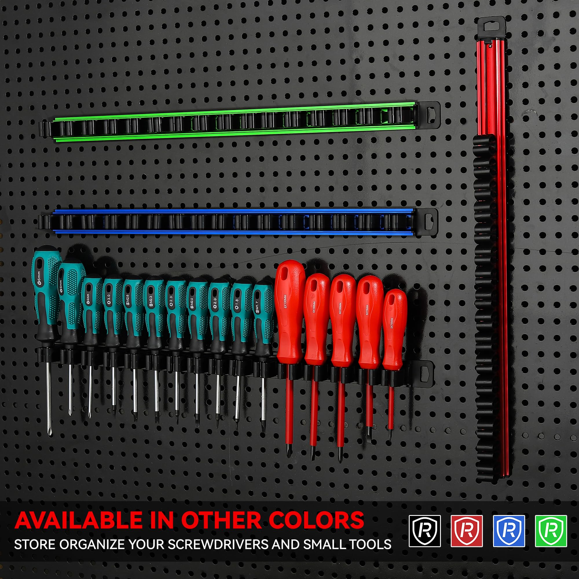 Premium Magnetic Screwdriver Organizer - Black Aluminum Rail with Keyhole Slot & 16 Clips | Heavy Duty Tool Storage for Workshop, Garage & DIY Projects