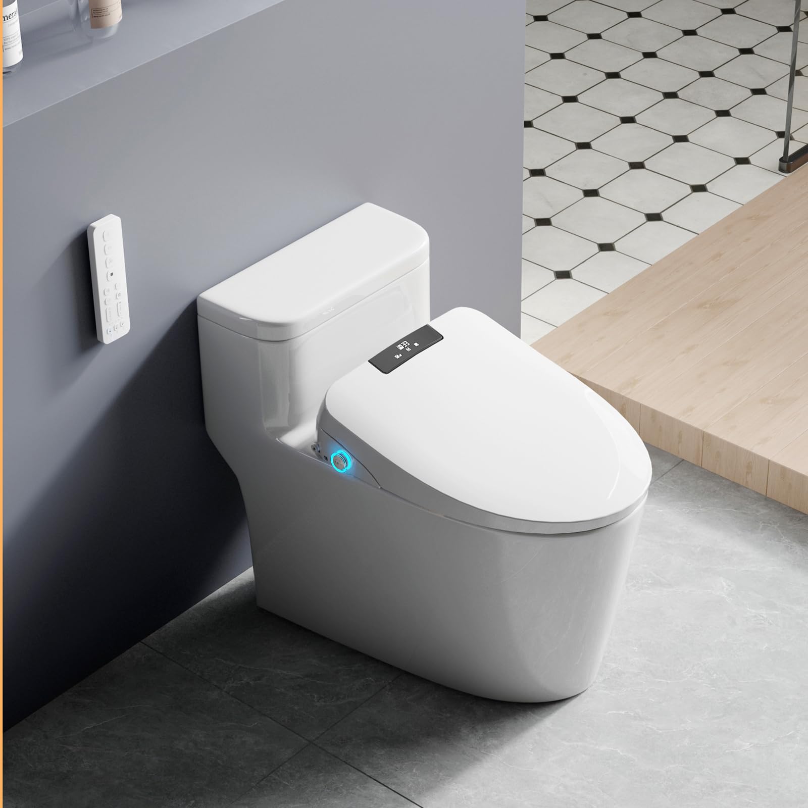 Premium Round Bidet Toilet Seat with Warm Water & Air Dryer - Heated Seat, 5 Spray Modes, Self-Cleaning Nozzle, Night Light & Remote Control - Perfect for Home, Elderly Care & Luxury Bathroom Upgrade