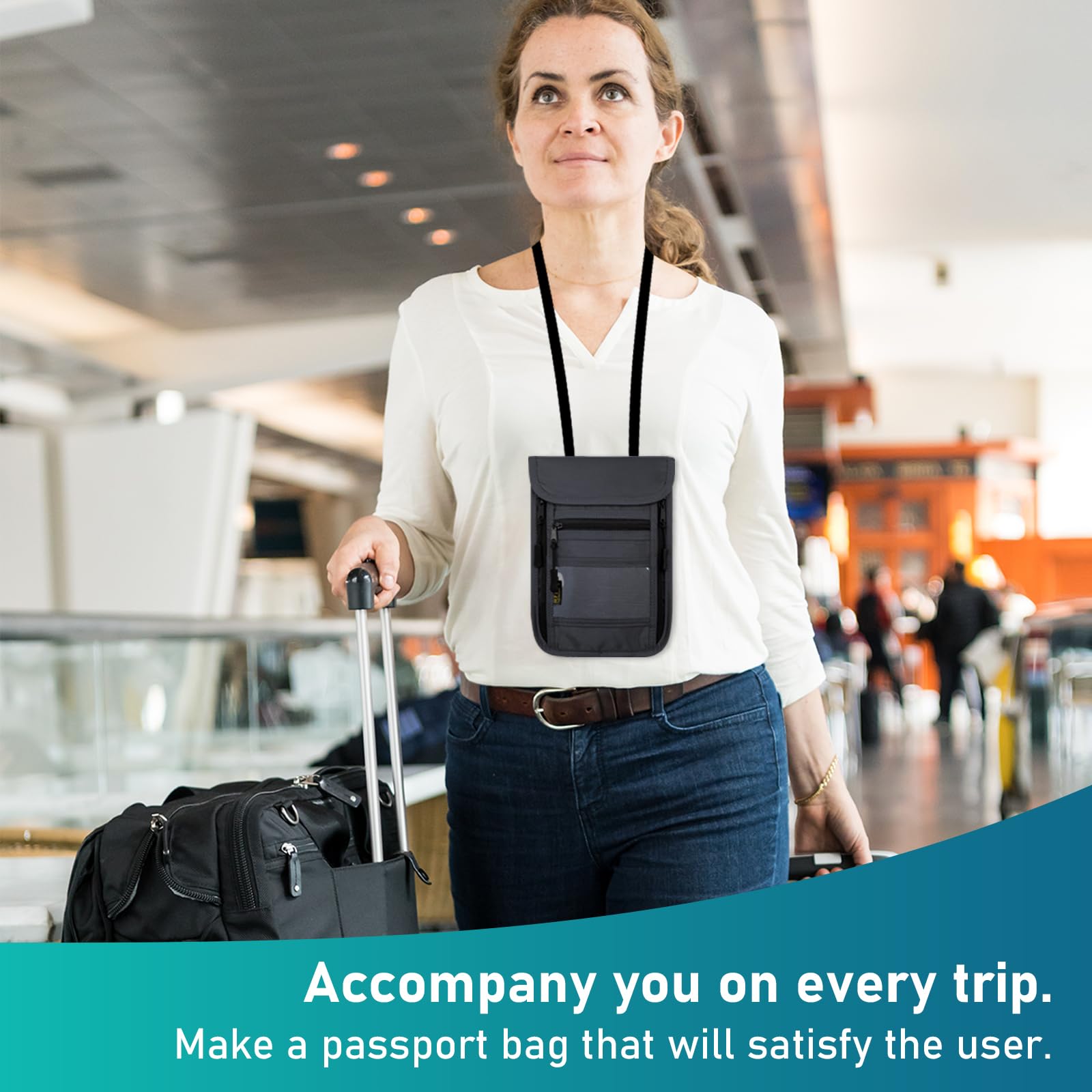 Sundee RFID Blocking Travel Neck Wallet - Secure Passport Holder with Adjustable Strap & Double Zippers for Cash, Credit Cards, ID - Dark Gray | Perfect for Airports, Vacations & International Travel