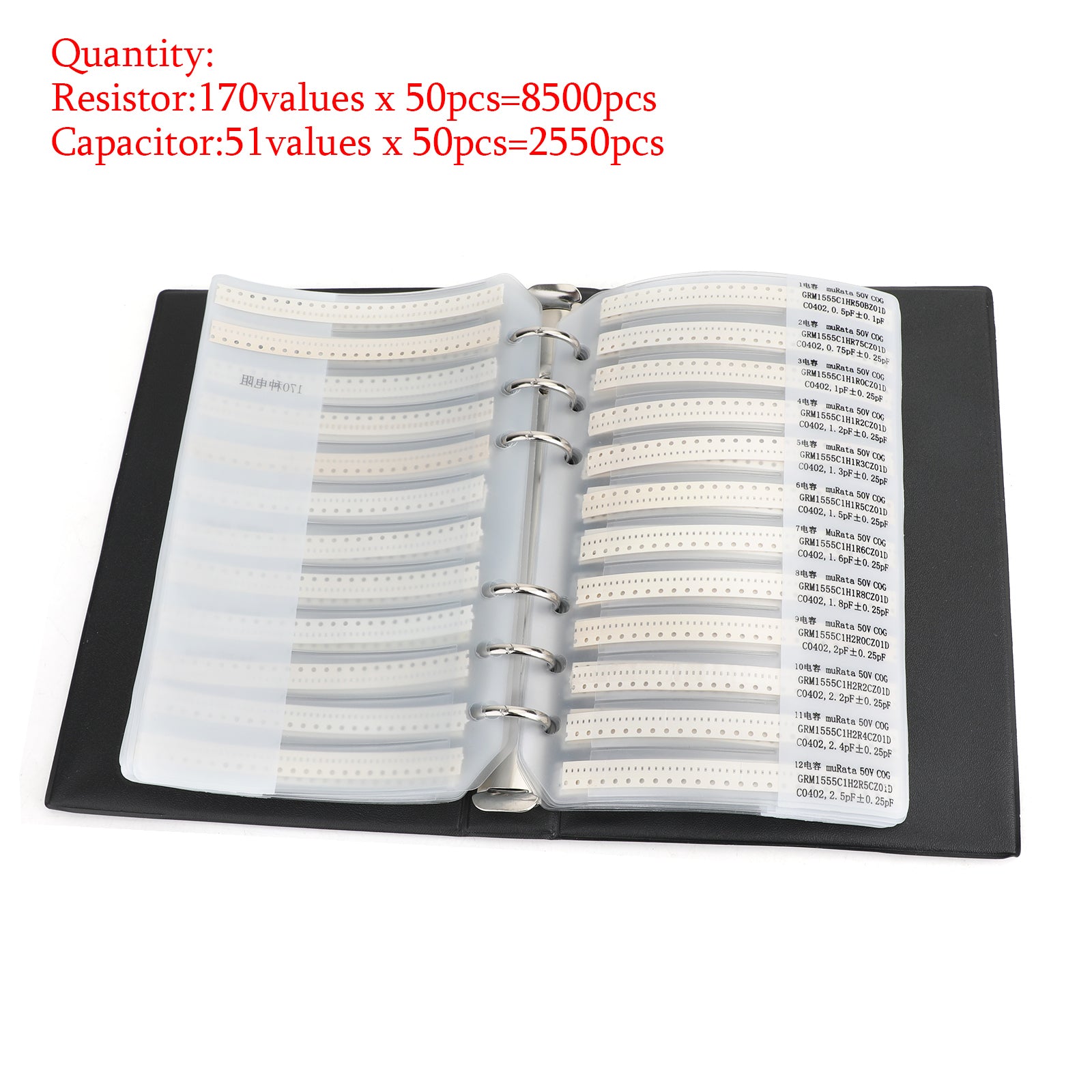 1% SMD Chip Resistor Kit - 170 Values (0201 0805 1206 0402 0603) with Capacitor Sample Book - Perfect for Electronics Repair, DIY Projects & Circuit Prototyping