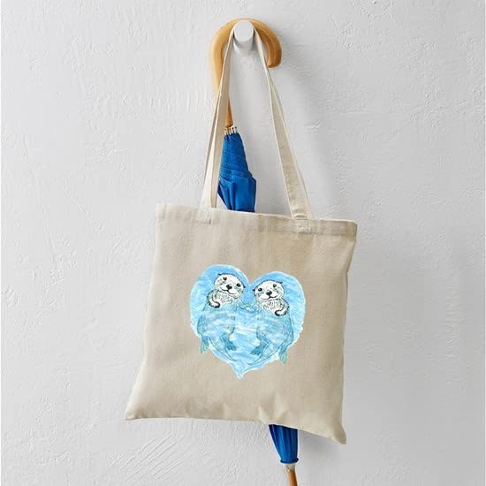 Sea Otters Holding Hands Canvas Tote Bag - Eco-Friendly Reusable Shopping Bag for Groceries, Beach & Daily Use | Cute Marine Animal Design