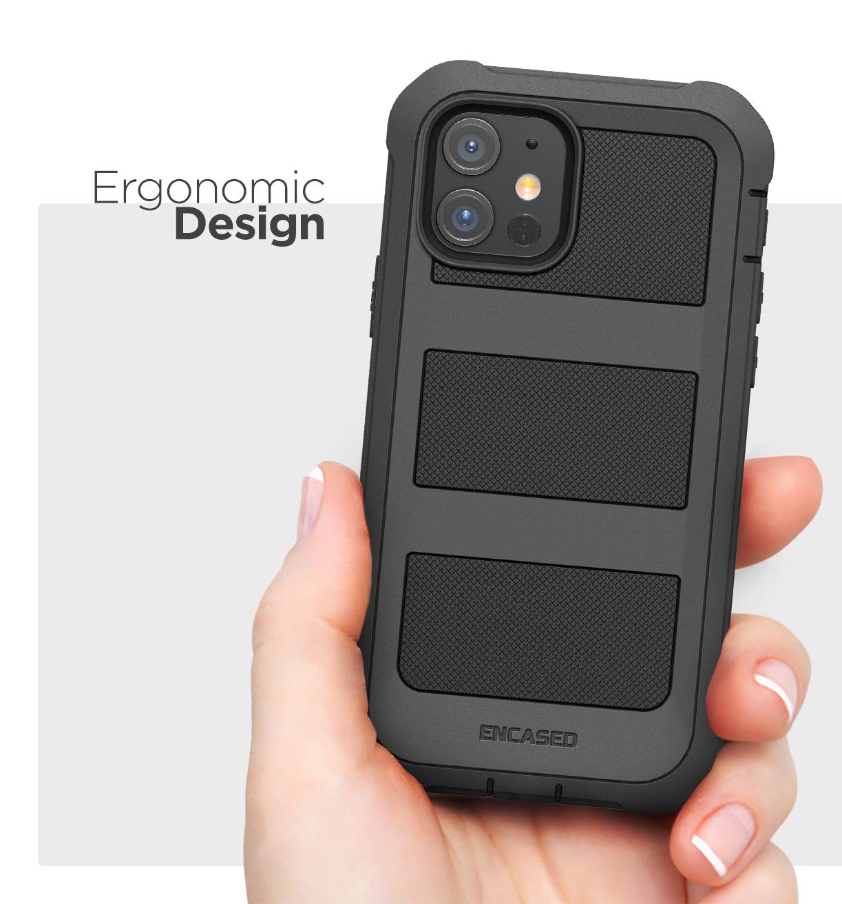 ENCASED Falcon Armor iPhone 12 Mini Case with Built-in Screen Protector | Shockproof Full Body Protection | Slim Fit Matte Black Cover | Perfect for Outdoor Activities & Daily Use