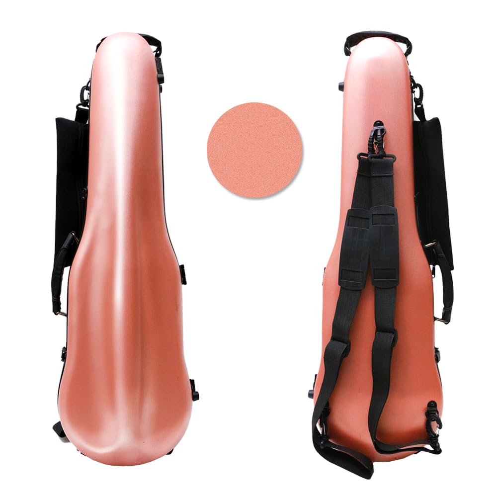 Premium 4/4 Violin Hard Case - Carbon Fiber Lightweight Triangular Design with Adjustable Back Straps & External Accessory Storage Bag (Pink) - Perfect for Travel, School, Performances & Professional Musicians