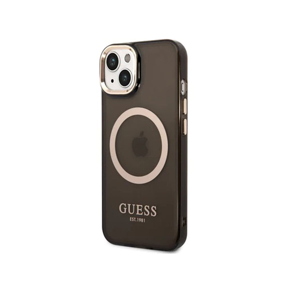 GUESS Ring Edition Shockproof Phone Case for iPhone 14 - Slim Protective Cover with Grip Ring Stand (Pink/Gold) - Perfect for Work, Travel & Everyday Use