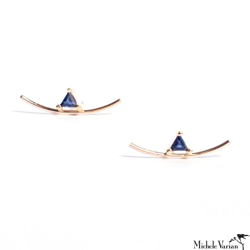 Element Sapphire Curve Gold Stud Earrings for Women - 14K Gold Plated Cubic Zirconia Earrings - Elegant Gift for Birthday, Anniversary & Valentine's Day - Perfect for Parties, Weddings & Everyday Wear