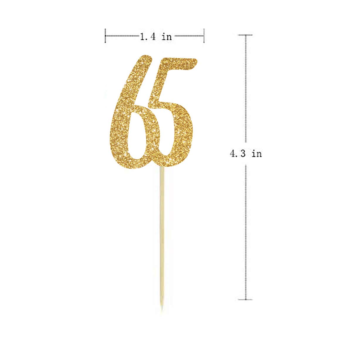 24-Pack Gold Happy 65th Birthday Cupcake Toppers with Glitter Numbers - Elegant 65th Anniversary Party Decorations for Milestone Celebrations & Retirement Parties