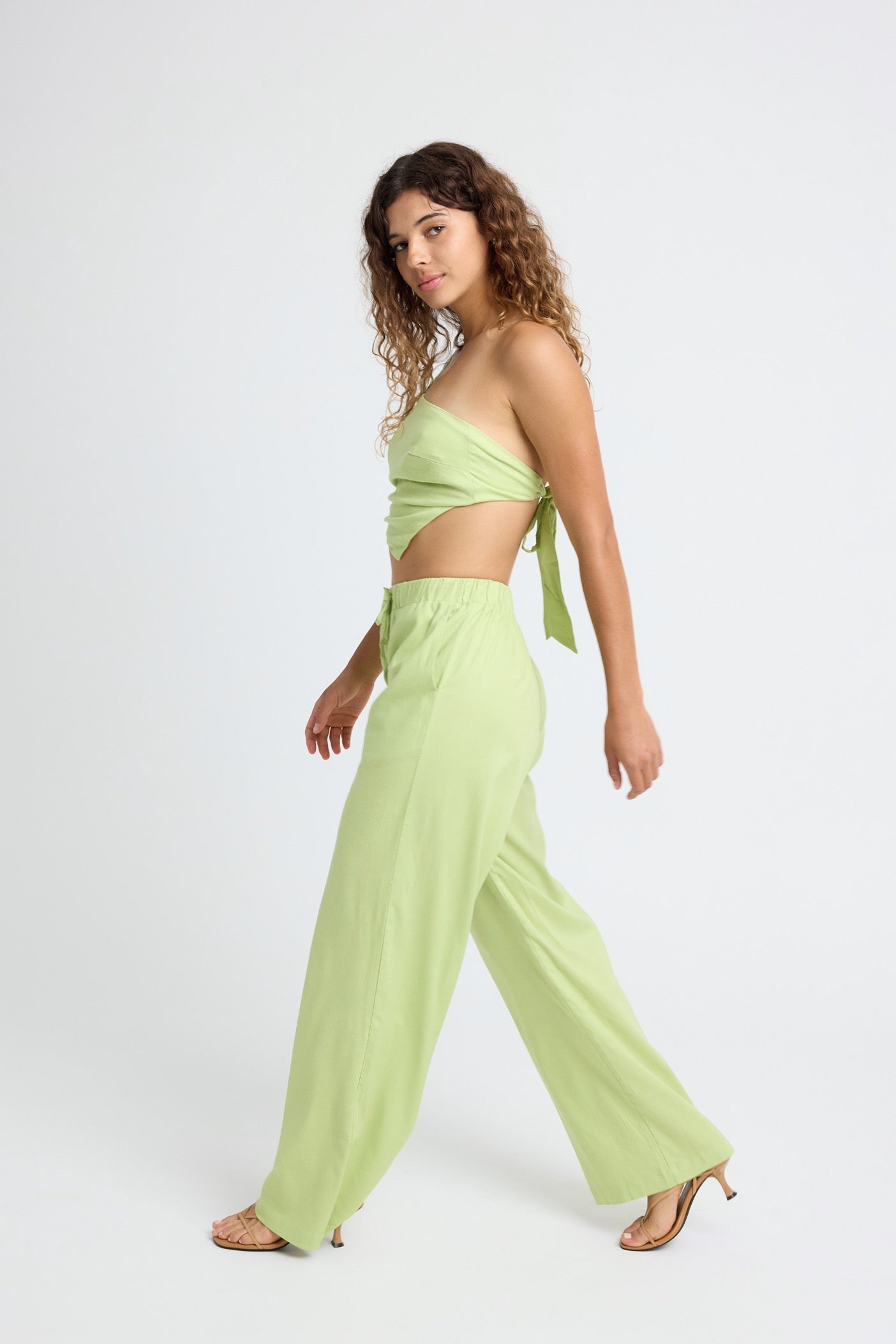 Briar Linen Wide Leg Pants for Women - Comfortable High Waisted Loose Fit Trousers in Lime Green | Perfect for Summer, Beach, and Casual Outfits
