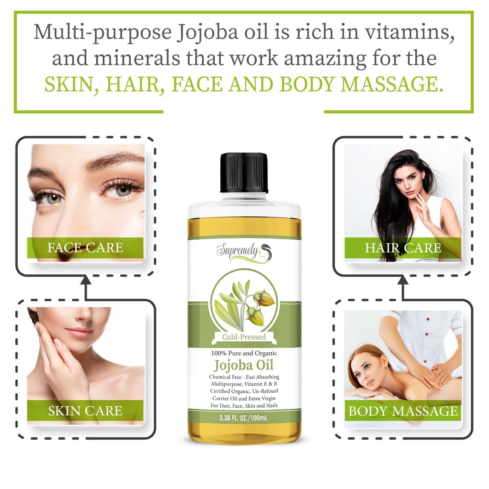 100% Pure Golden Jojoba Oil - Organic Cold Pressed Unrefined Carrier Oil for Face & Hair Care - Natural Moisturizer for Dry Skin & Acne Treatment - Perfect for DIY Beauty, Massage & Aromatherapy