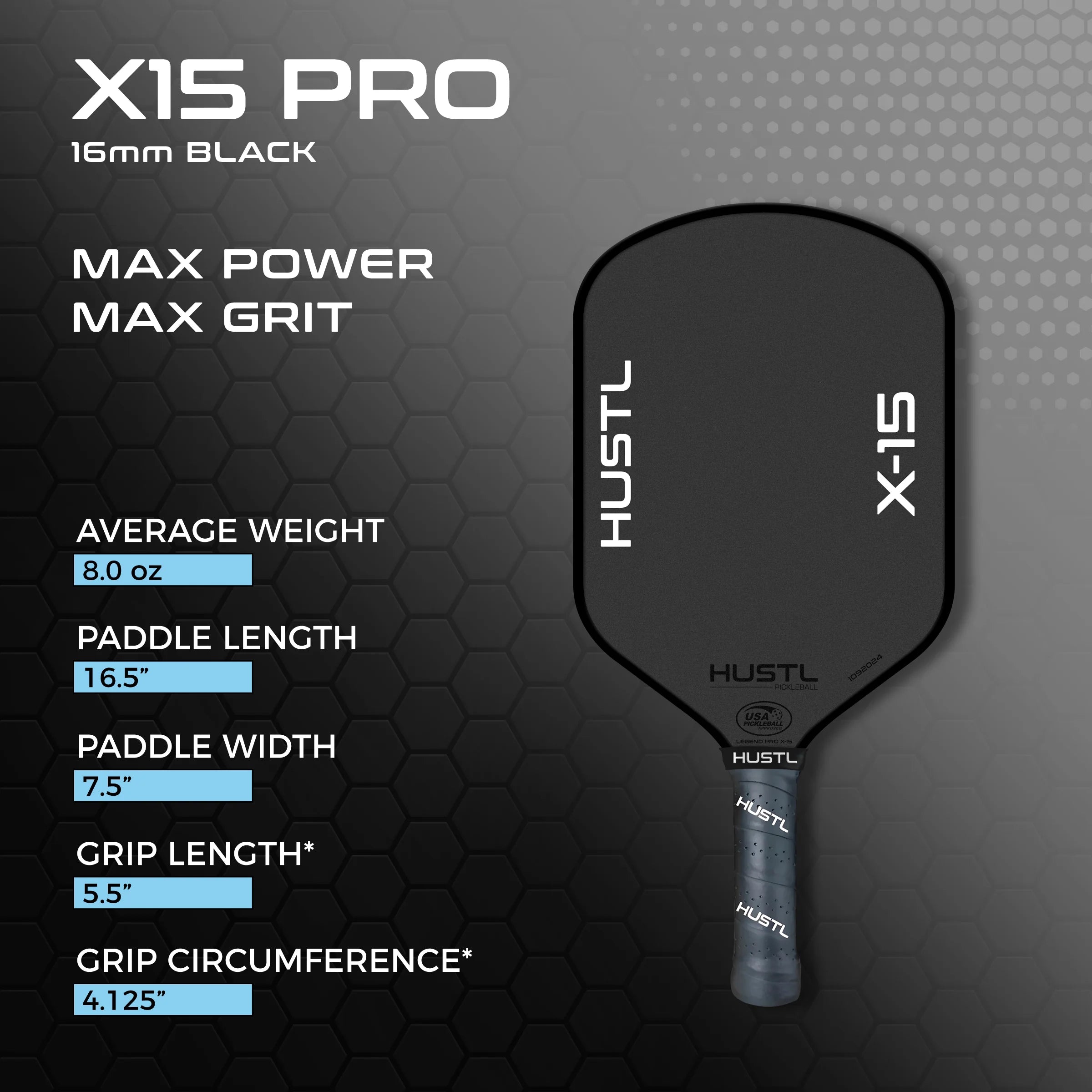 HUSTL X15 PRO 16mm Raw Carbon Gen 3 Pickleball Paddle - Premium Lightweight Paddle for Competitive Play & Tournament Use - Perfect for Indoor & Outdoor Pickleball Games