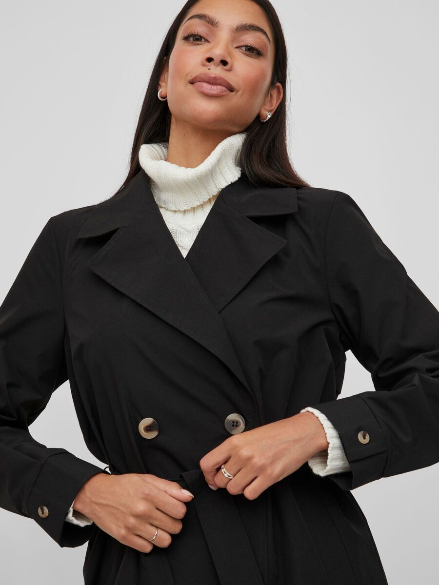 Ersin Long Trench Coat for Women - Classic Black Waterproof Windbreaker Jacket | Stylish Outerwear for Work, Travel & Fall Fashion