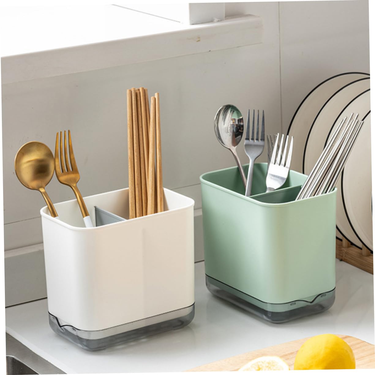 Hemoton 1-Piece White PP Chopstick & Utensil Holder - Sponge & Cutlery Organizer for Kitchen Sink, Dish Rack & Countertop - Perfect for Asian Dining, Dishwashing & Kitchen Storage