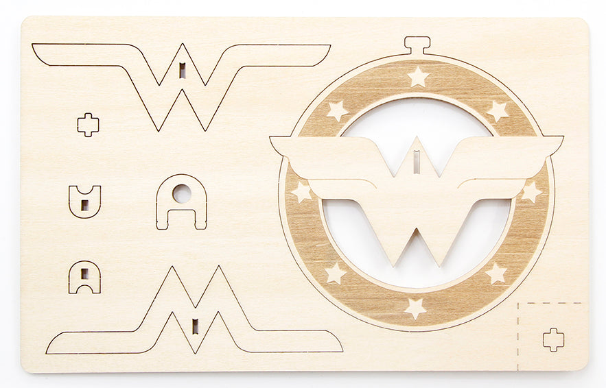IncrediBuilds Emblematics DC Comics Wonder Woman Logo Wood Model Kit - DIY 3D Puzzle for Home Decor, Collectors Gift & Superhero Fan Art Projects