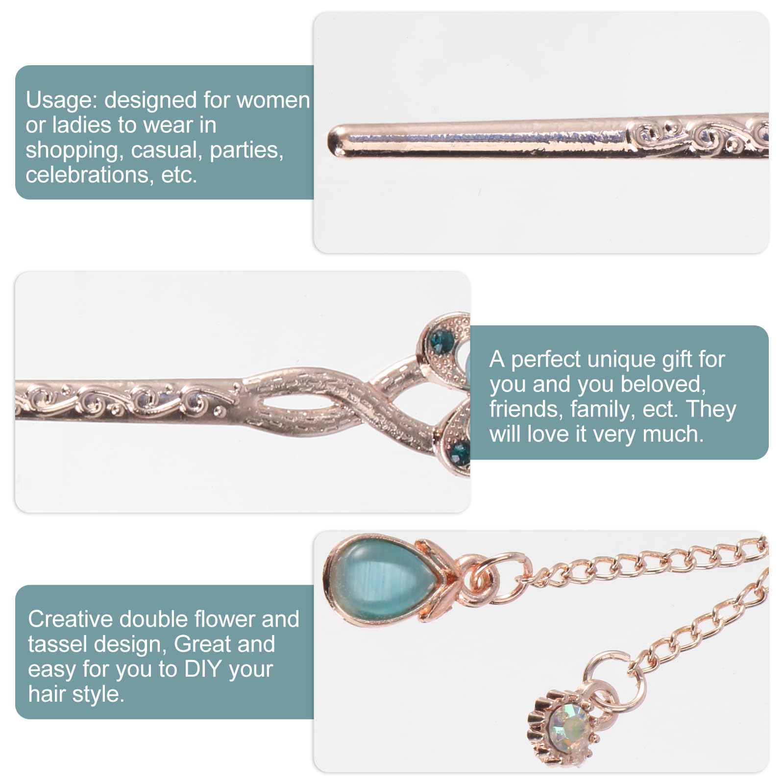 Lurrose Rhinestone Hair Stick - Vintage Pearl Hairpin for Women, Long Hair Styling
