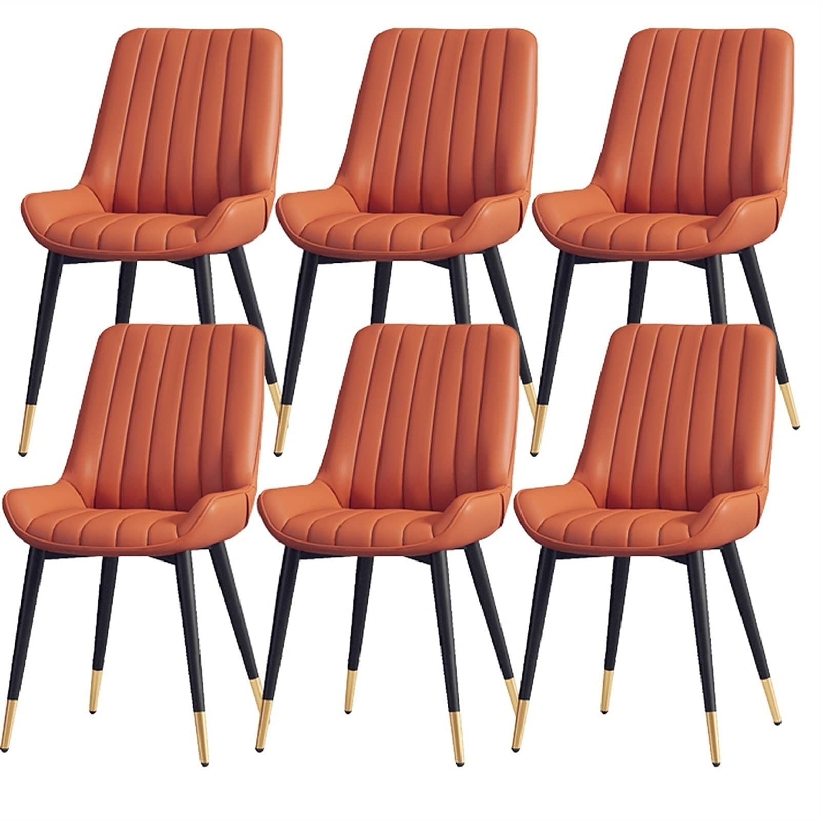 Modern Mid Century Dining Chairs Set of 6 - PU Cushioned Kitchen & Living Room Side Chairs with Sturdy Metal Legs (Orange) - Perfect for Home Dining, Kitchen Islands & Contemporary Living Spaces