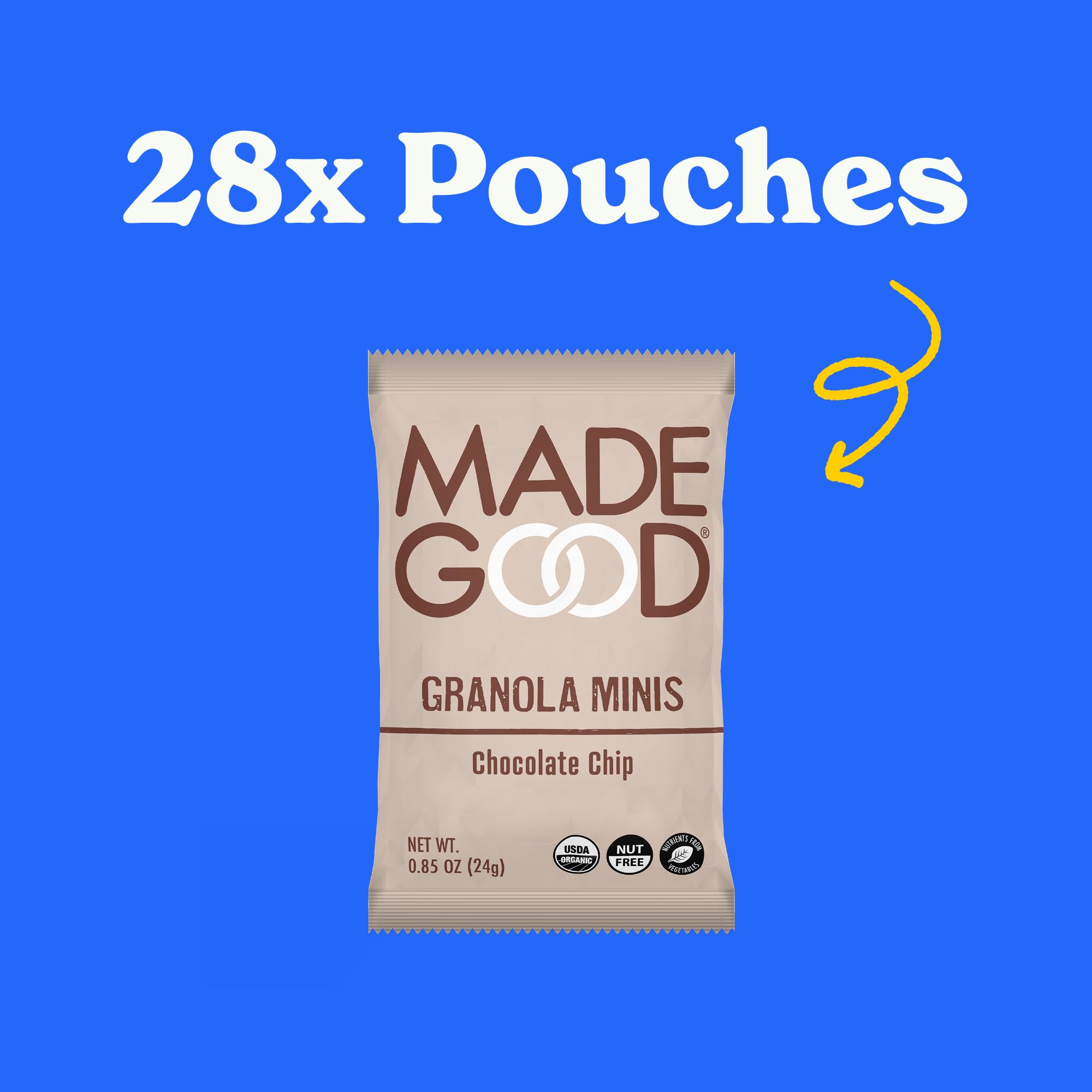 MadeGood Organic Chocolate Chip Granola Minis - 28 Count Pack of Healthy Snacks for Kids & Adults | Perfect for School Lunches, Office Snacks & On-the-Go Energy