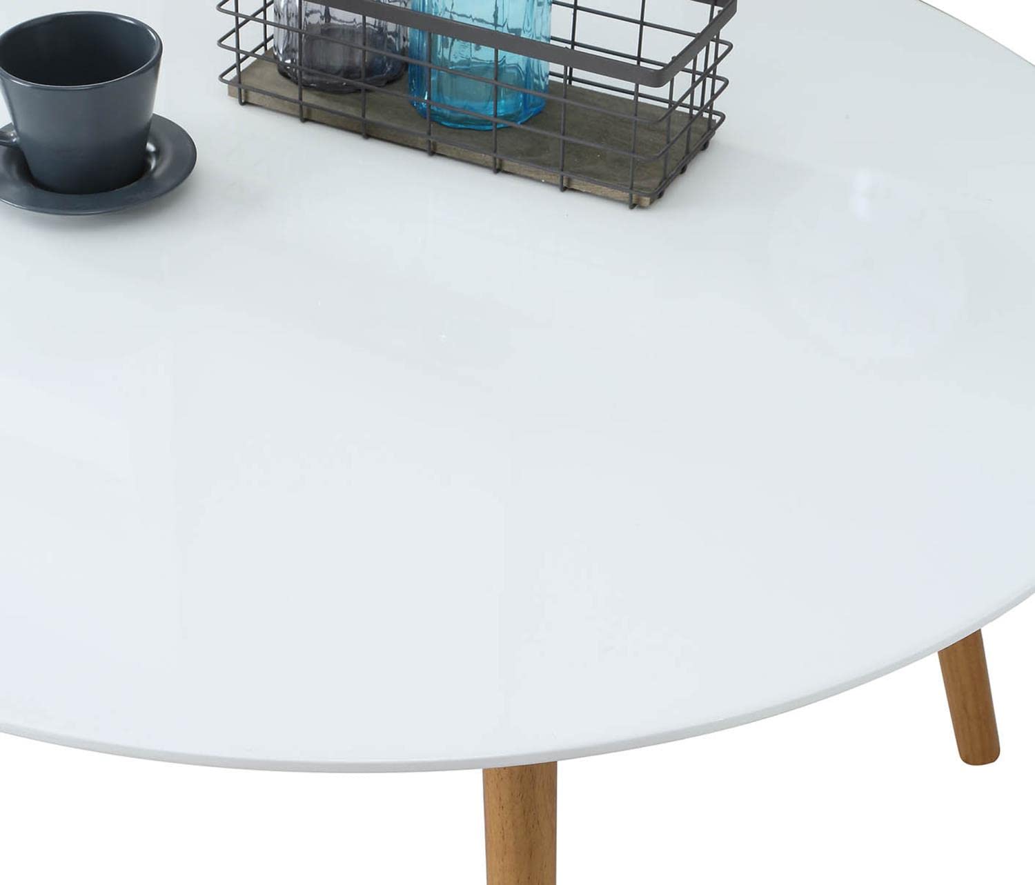 Convenience Concepts Oslo Round Coffee Table - Glossy White Finish - Modern Living Room Furniture for Small Spaces & Apartments